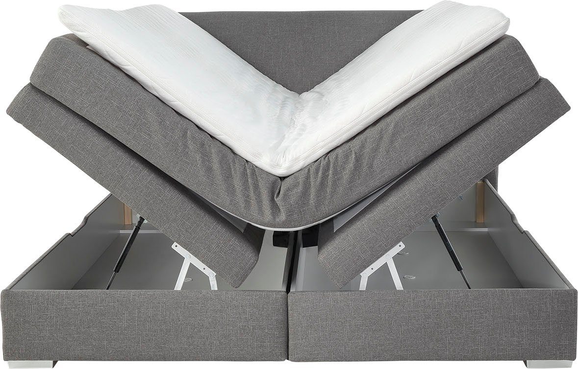 Jockenhöfer Gruppe Boxspringbett grau mit Topper Bettkasten Amira, 313/09 und