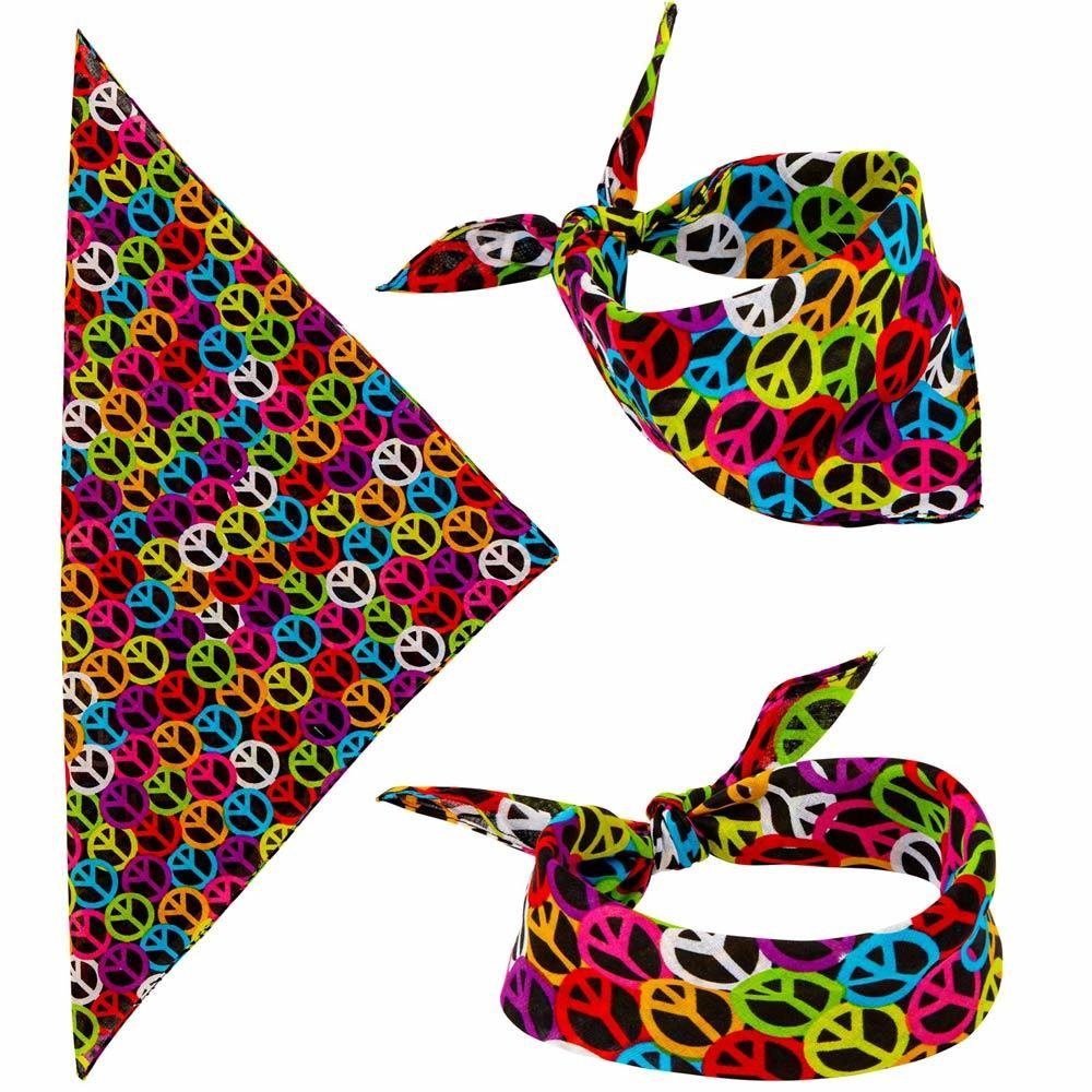 Kostüm Peace Bandana Halstuch 55 x 55 cm, Schwarz Bunt