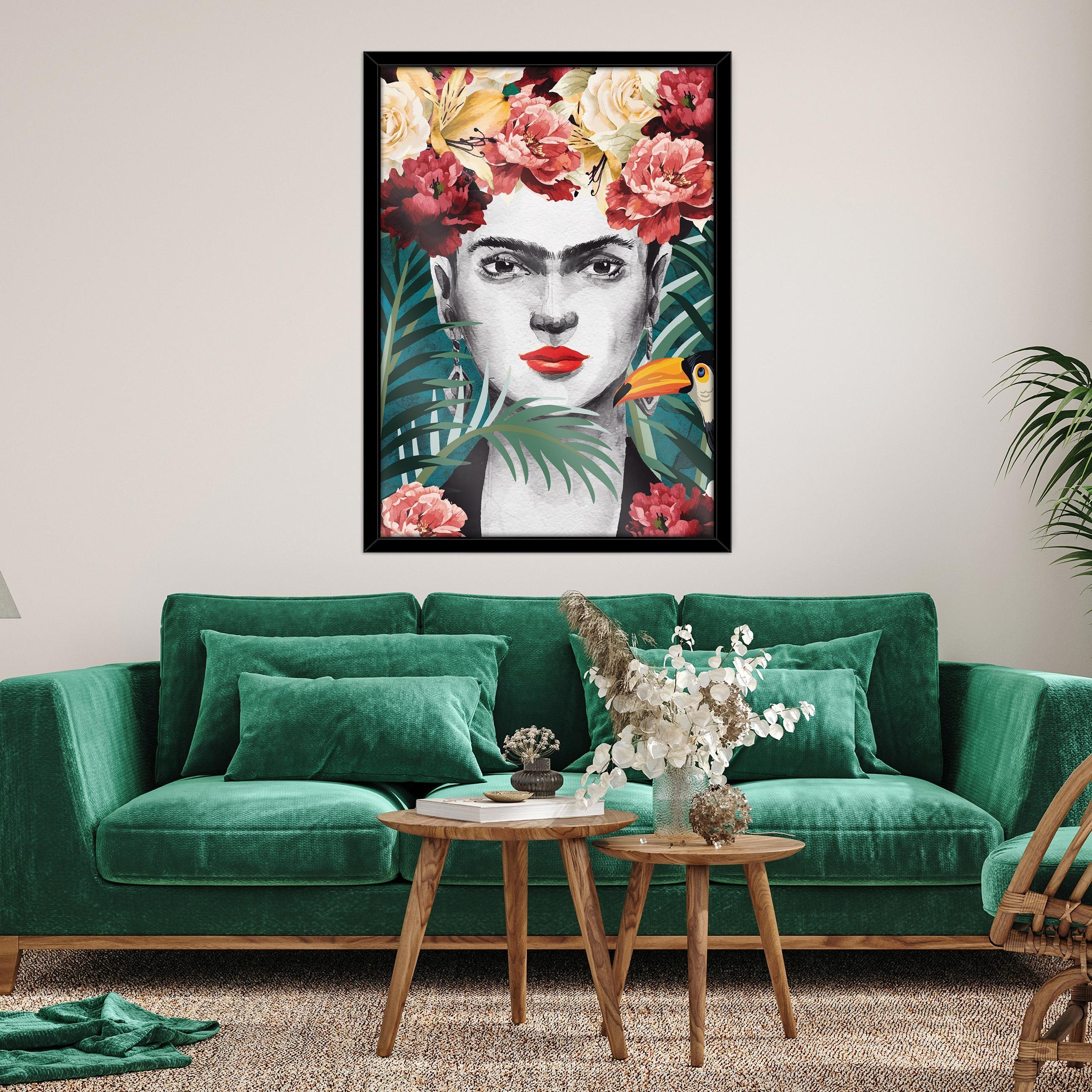 Wallarena Poster mit Rahmen Bilder Frida Wohnzimmer Schlafzimmer Kunstdruck Wandbild, Kahlo Kunst Poster Bild (Einteilig Poster Mit Rahmen Hochformat, 1 St), Poster mit Rahmen Größen zur Auswahl: 30x40 cm / 50x70 cm / 70x100 cm