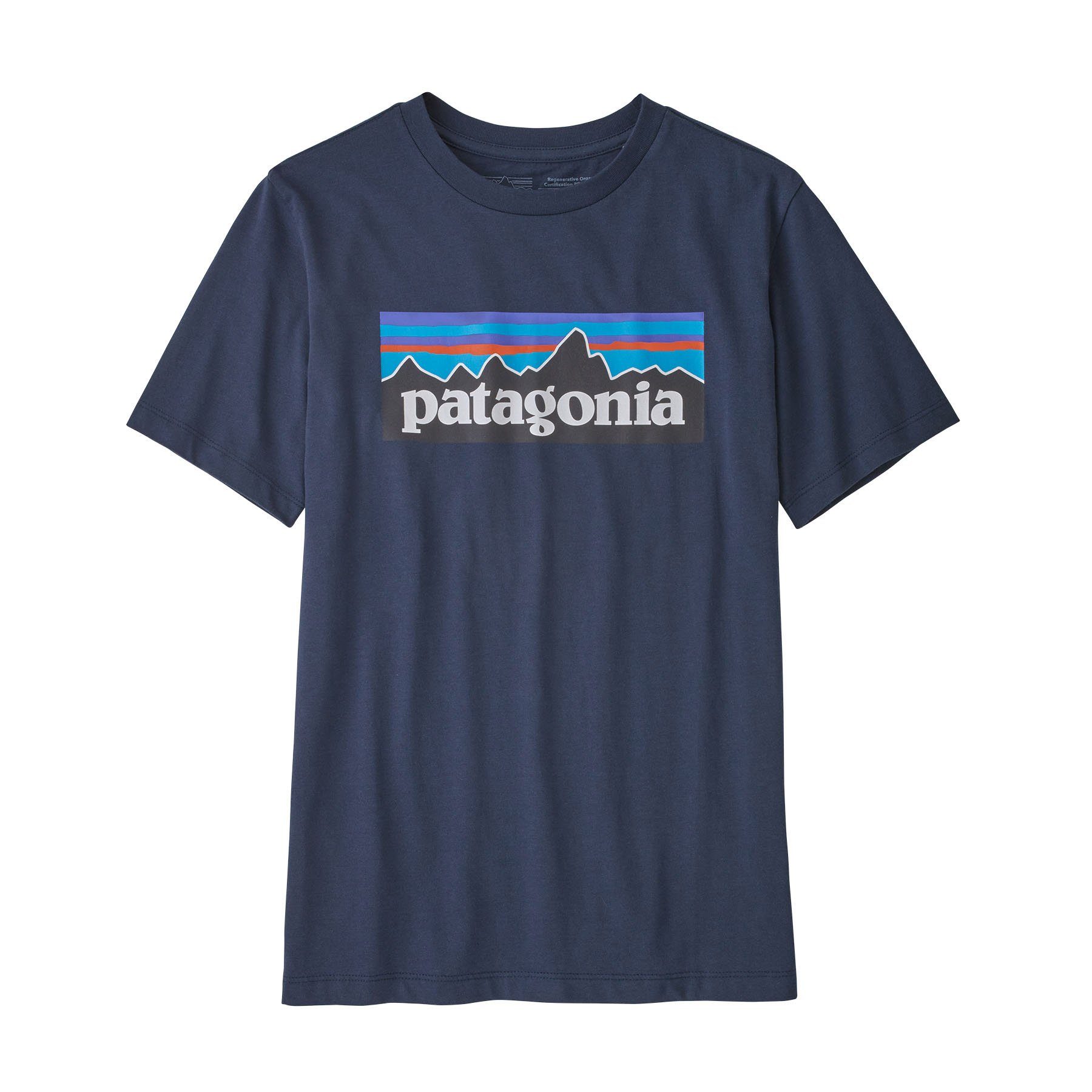 Patagonia T-Shirt Patagonia Kinder T-Shirt Regenerative Organic Certified Cotton P-6 Logo Mini new navy