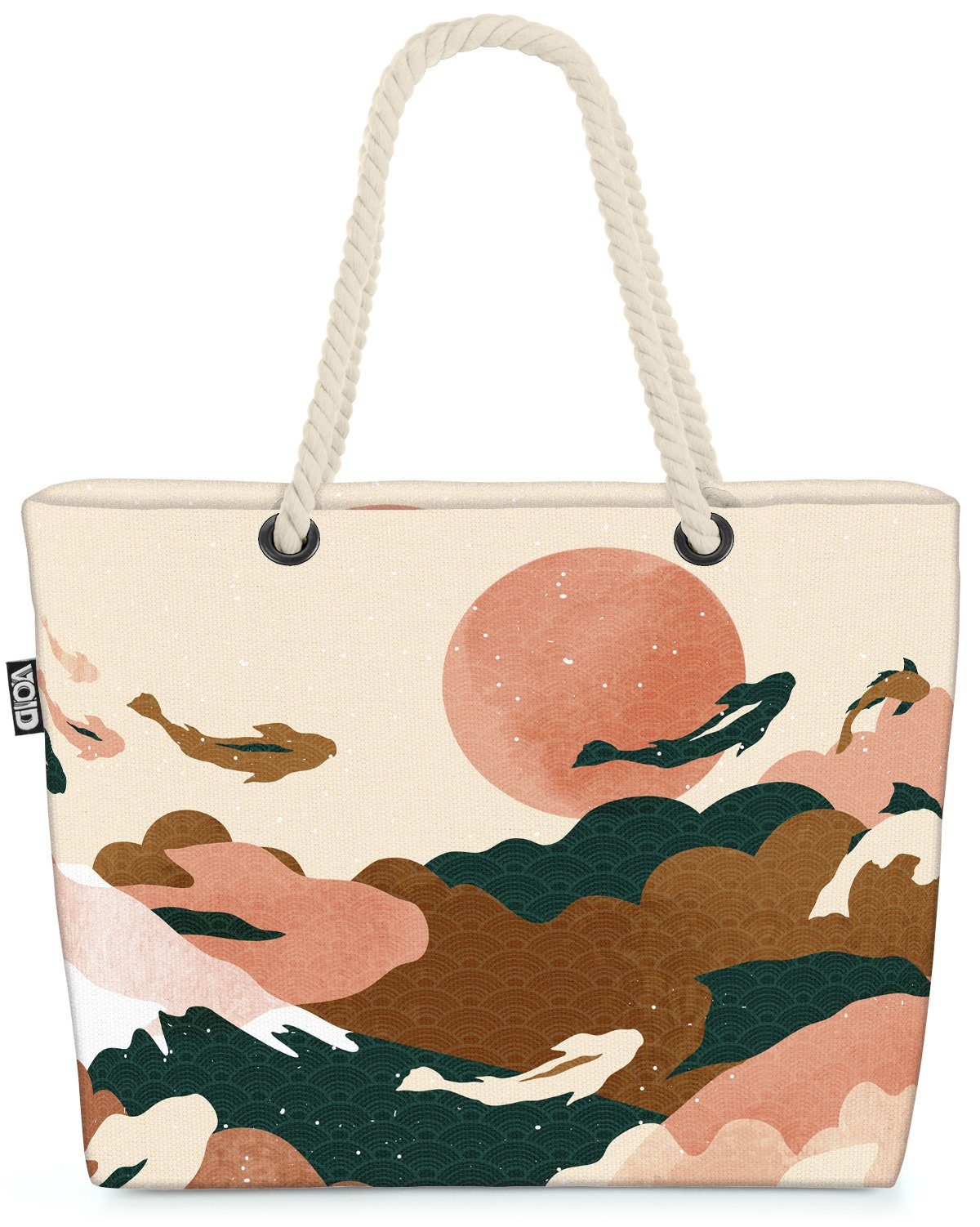 VOID Strandtasche (1-tlg), Japanische Fische Wolken Grafik Berge Landschaft Tiere Himmel Japan A | Strandtaschen
