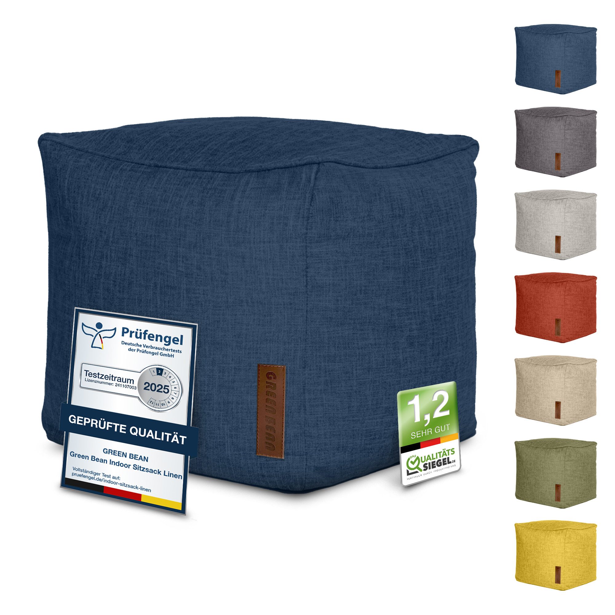 Green Bean Pouf Cube Linen (Indoor Sitzhocker Sitzkissen Fußhocker Relax-Sessel, Made in Germany), die ideale Ergänzung zum Sitzsack
