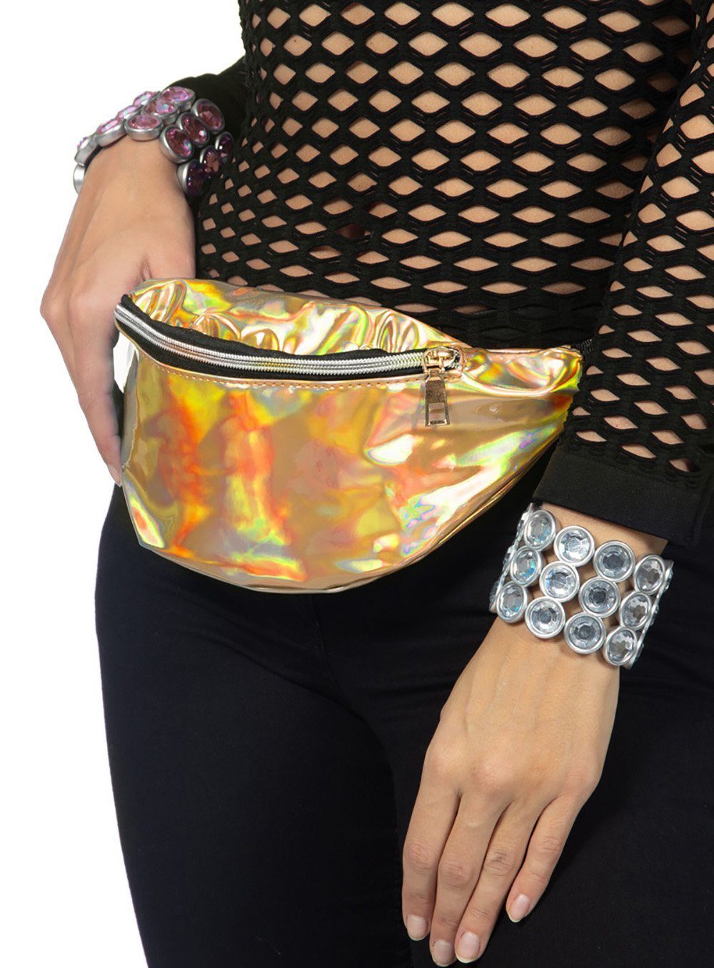 Metamorph Bauchtasche 80er Bauchtasche gold, Stylische und praktische Gürteltasche mit irisierendem Glanzeffekt