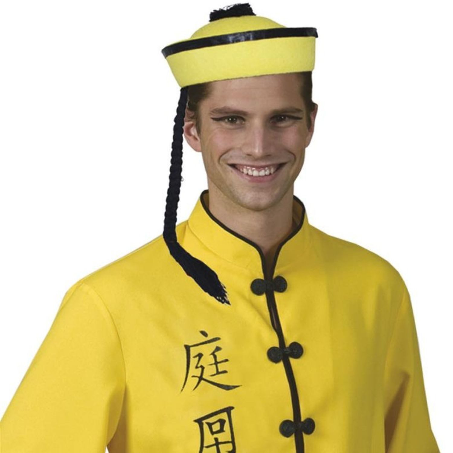 Funny Fashion Kostüm Hut China mit Zopf, Gelb 21x21x10 cm