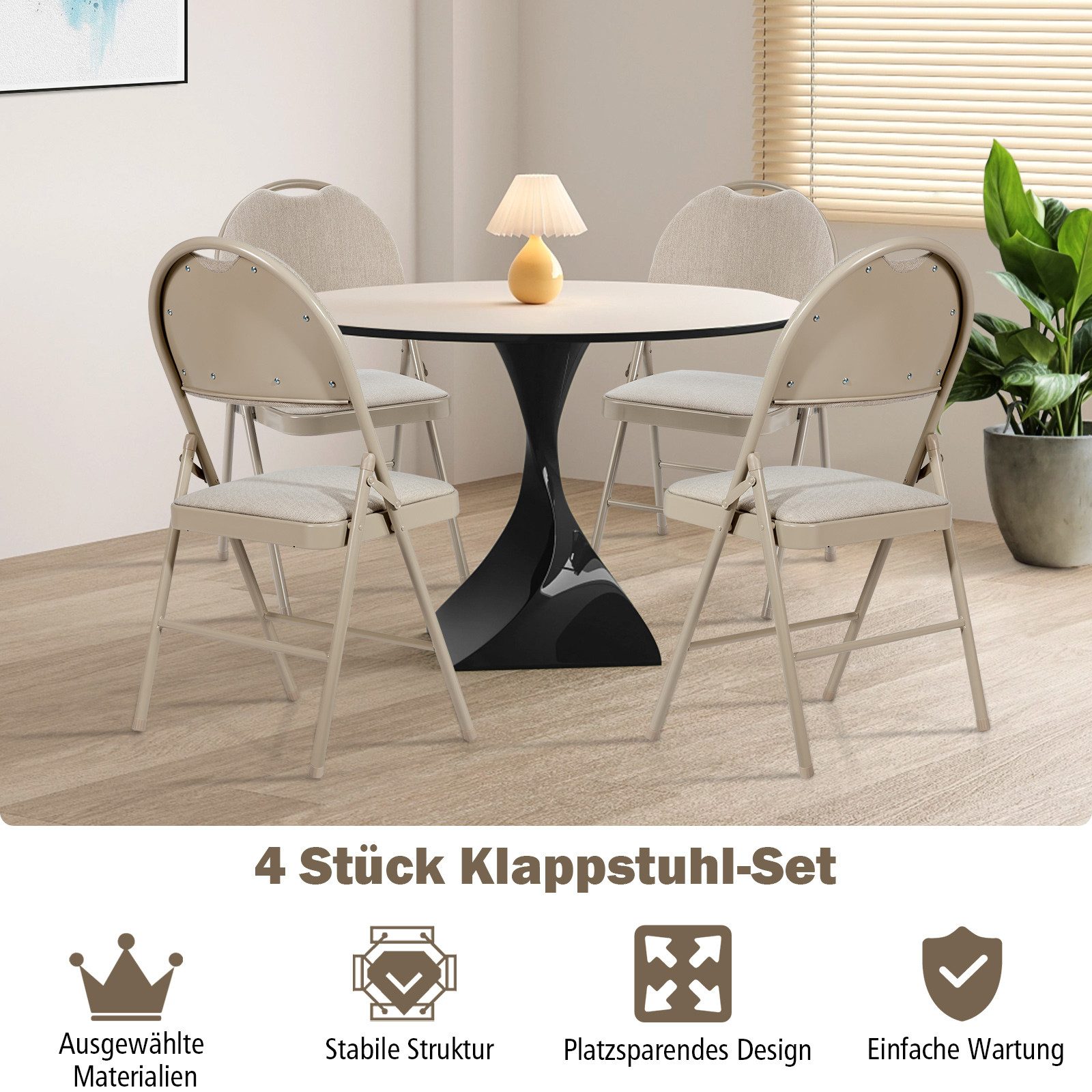 COSTWAY Klappstuhl, 4er Set Esszimmerstühle, gepolstert, günstig online kaufen