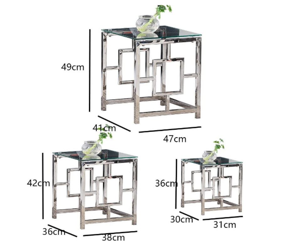 JYMTOM Couchtisch 3er Set aus Edelstahlgestell und Hartglas für Wohnzimmer günstig online kaufen