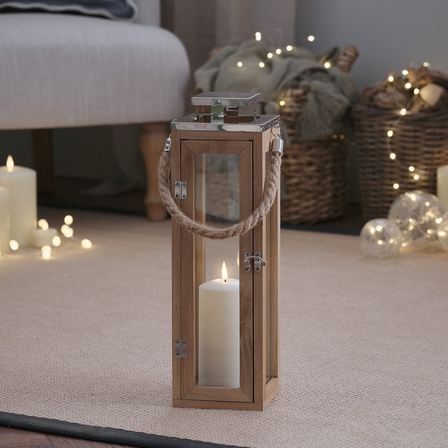 Lights4fun LED Laterne 34cm Salcombe Holz LED Laterne mit TruGlow® Kerze
