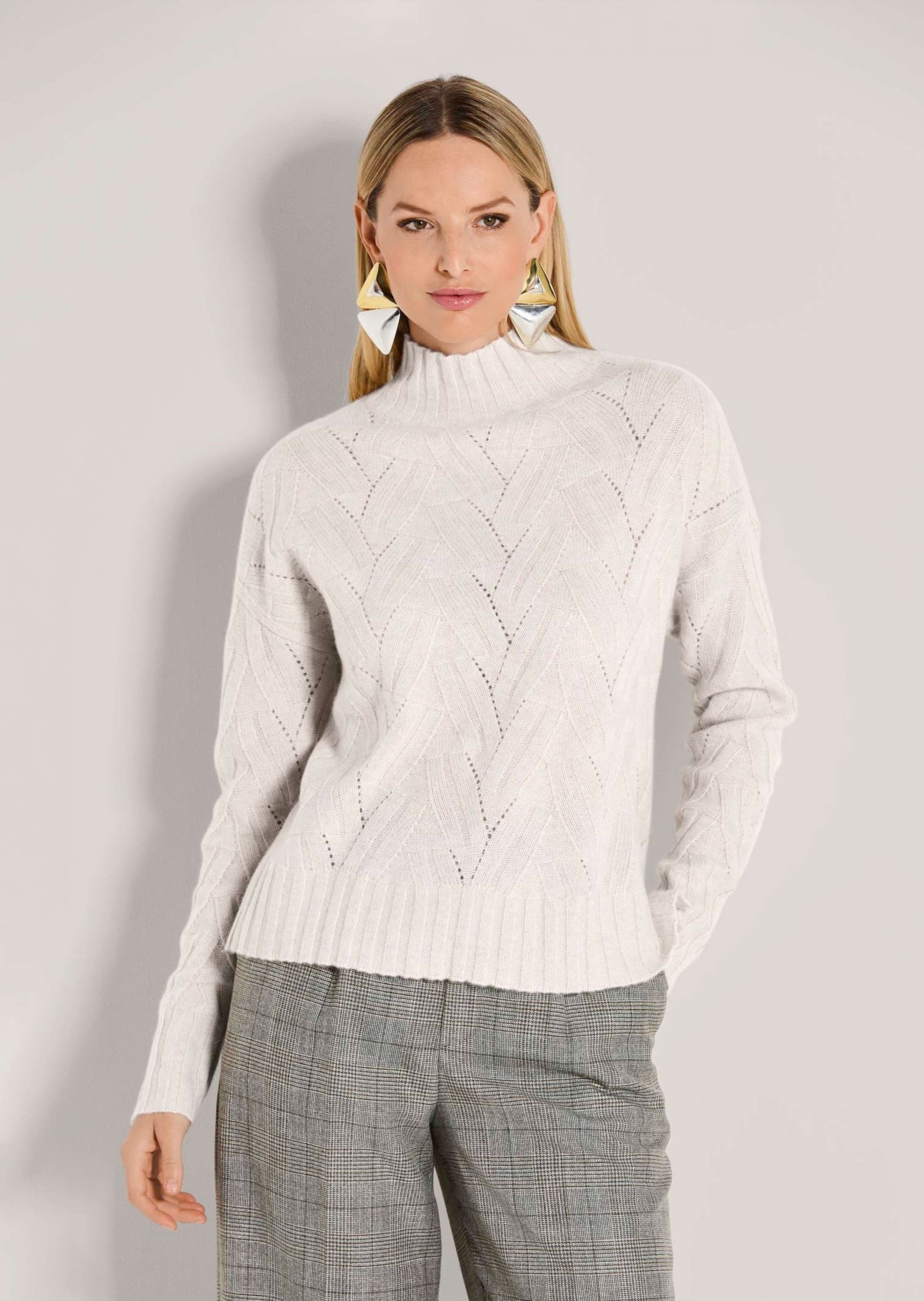 MADELEINE Strickpullover Hochwertiger Wollpullover mit Strukturstrick Fanta günstig online kaufen