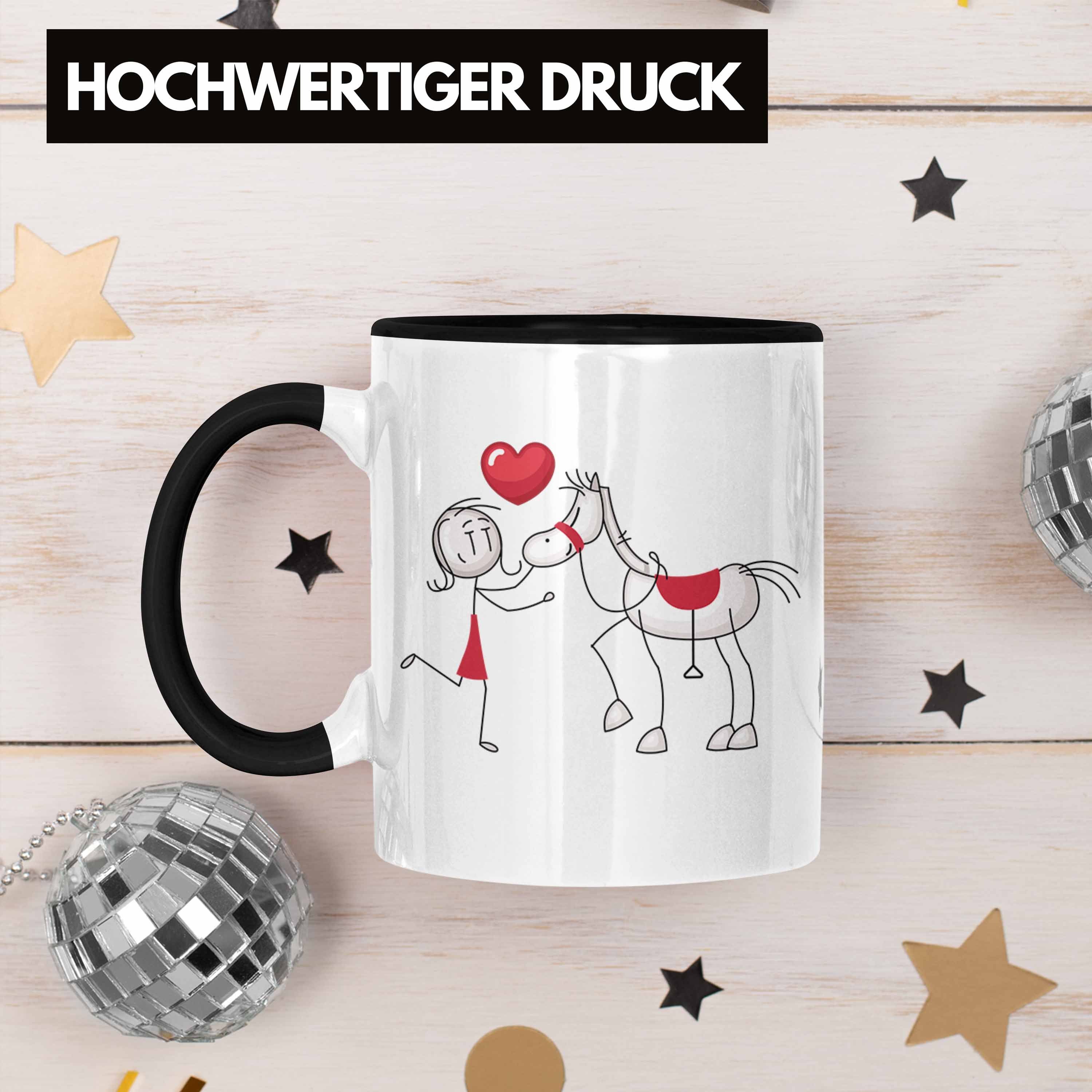 Trendation Kaffee-Becher Tasse Reiterin für Pferdeliebhaber Geschenkidee Schwarz Tasse Geschenk