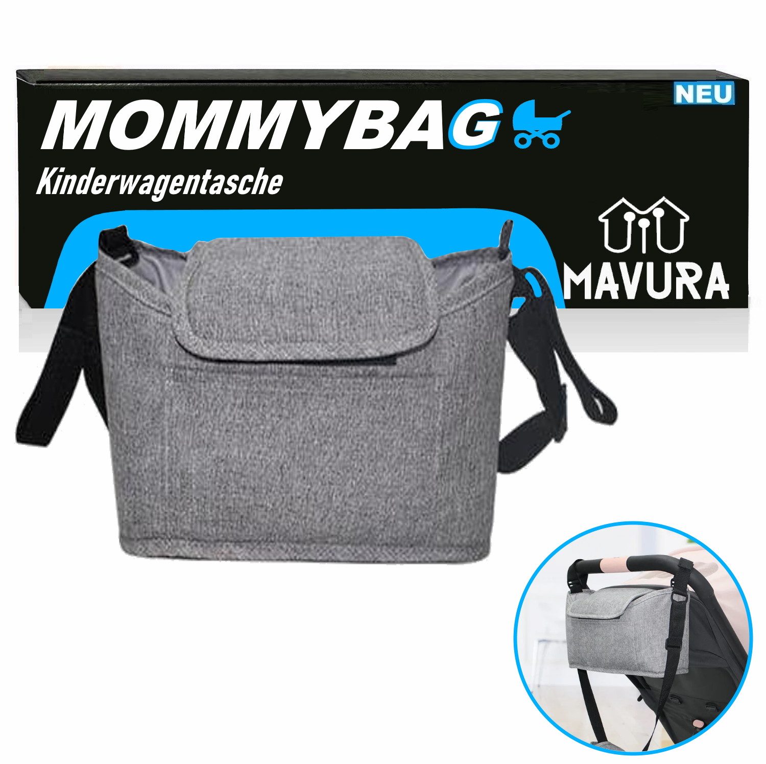 MAVURA Kinderwagen-Tasche MOMMYBAG Kinderwagentasche Flaschenhalter Aufbewahrungstasche Grau