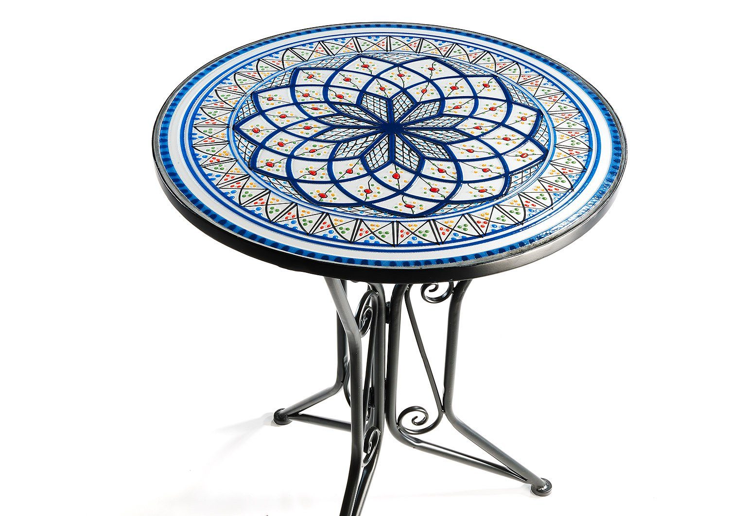 Set, Gartentisch Beistelltisch weiß mit 1-St) Mosaikoptik blau Kobolo (kein