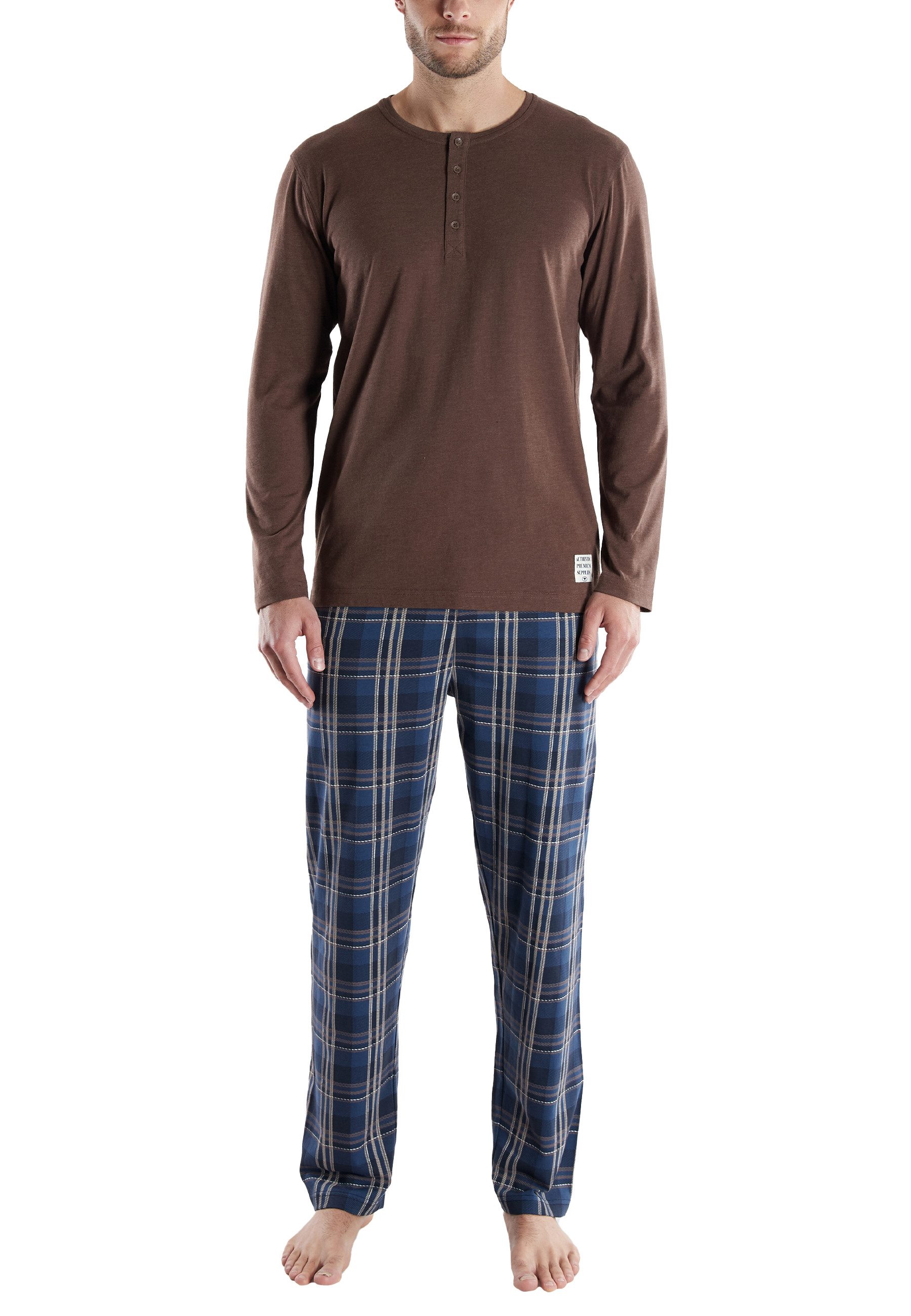 TOM TAILOR Schlafanzug Rhodos (2 tlg) karierte Hose, lange Ärmel, Cotton-Mix, elastischer Bund – Bild 4 von 5
