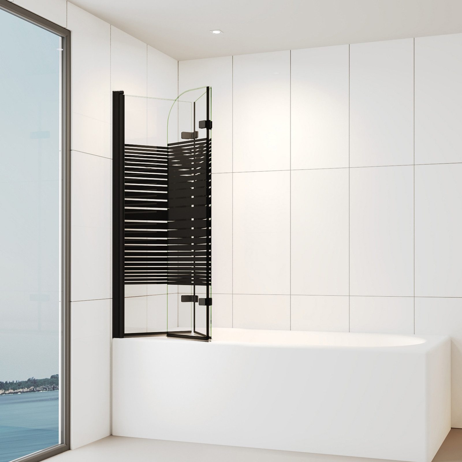 Thumbnail - IMPTS Badewannenaufsatz Duschwand für Badewanne Duschabtrennung 2 TLG 3TLG Chrome Schwarz, Nano Sicherherisglas, (Set, 3...
