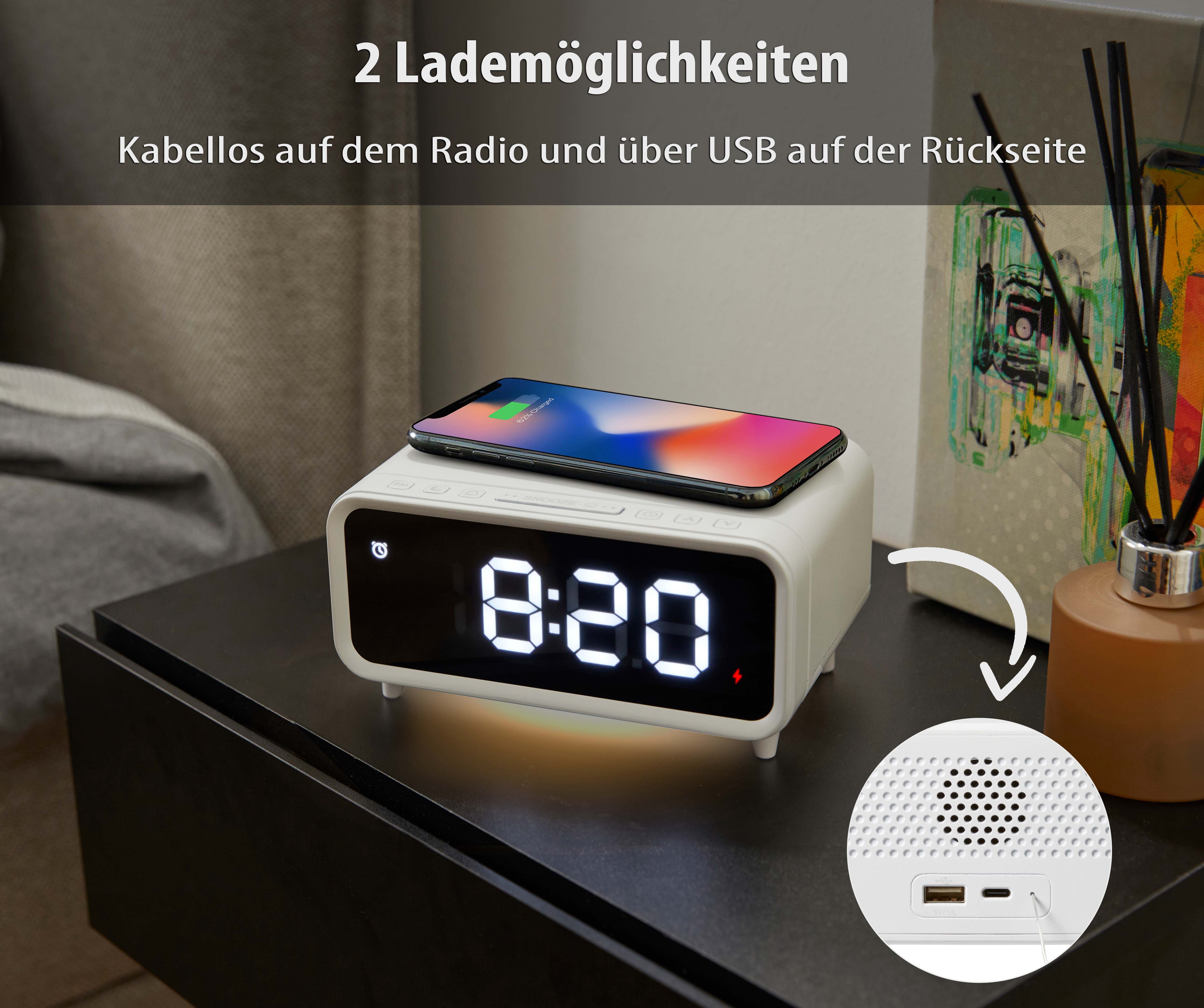 Northpoint Radiowecker DAB+ mit Kabelloser Ladestation Nachtlicht USB-Ladeanschluss