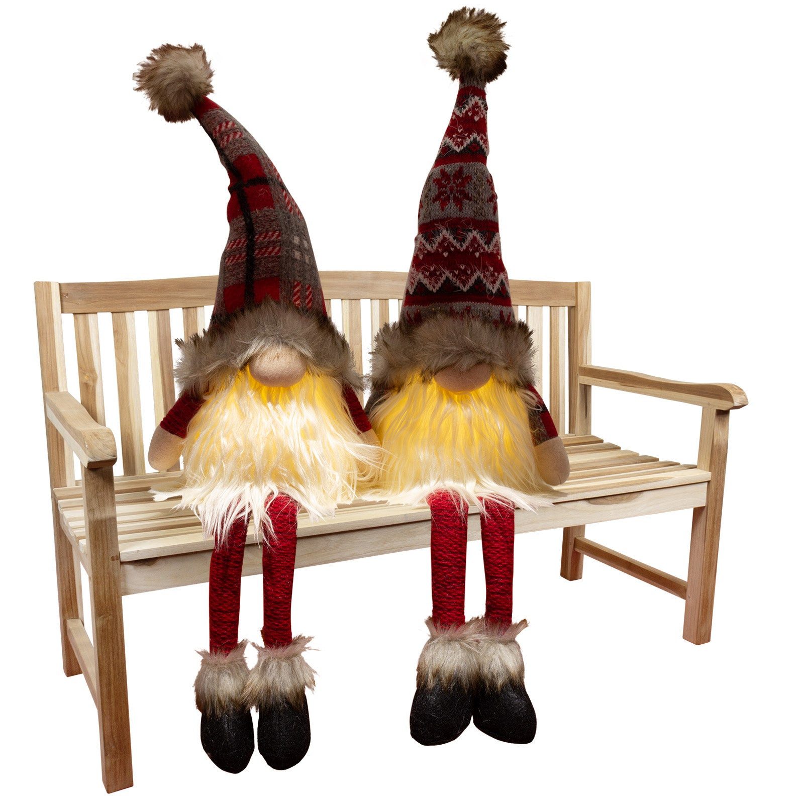Christmas Paradise Wichtel sitzend mit LED 25 cm (60 cm) (Dekofigur, 2 St., Kantenhocker), Weihnachtsdeko Gnom rot-grau