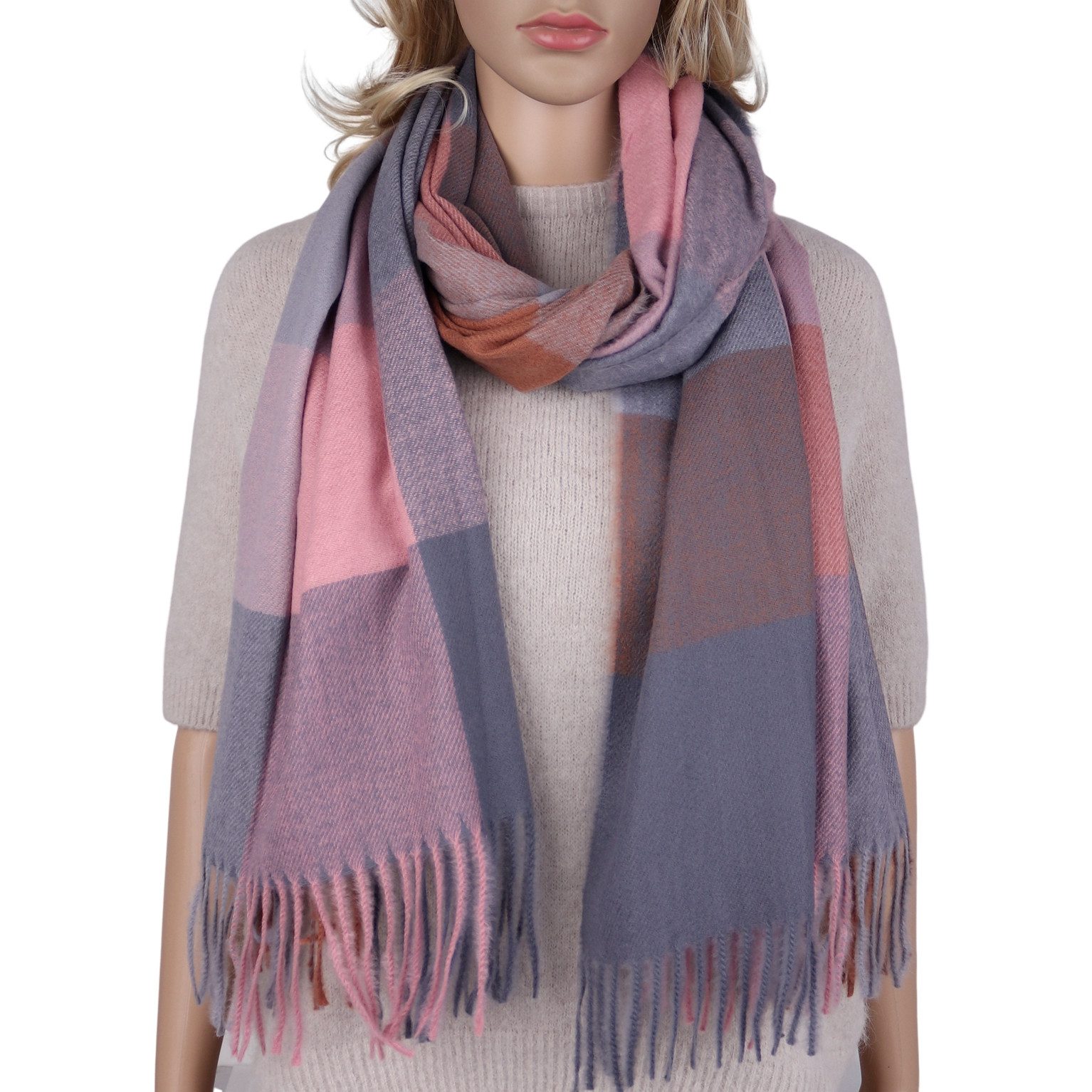 MIRROSI Modeschal weicher und warmer karierter Schal mit Fransen, 70x180cm, (Viele tolle Farboptionen zur Auswahl), Damen Halstuch ideal für Herbst und Winter