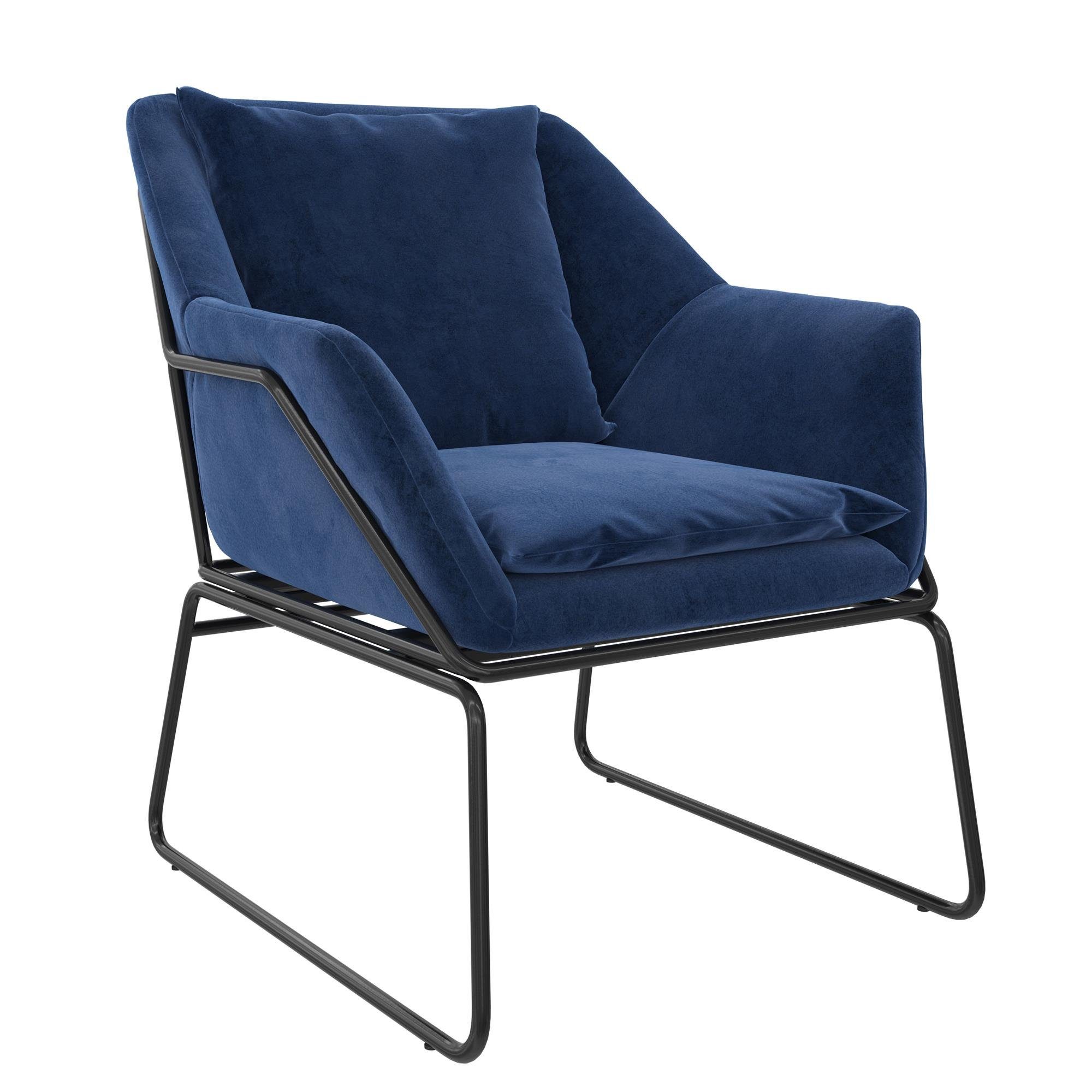 loft24 Sessel Avery (1-St), Bezug in Samtoptik, Metallgestell, Sitzhöhe ca. 45,5 cm blau | Einzelsessel