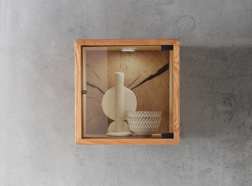 Main Möbel Wandregal Wandregal mit Glastür 34x34cm 'Danzig II' Wildeiche ma günstig online kaufen