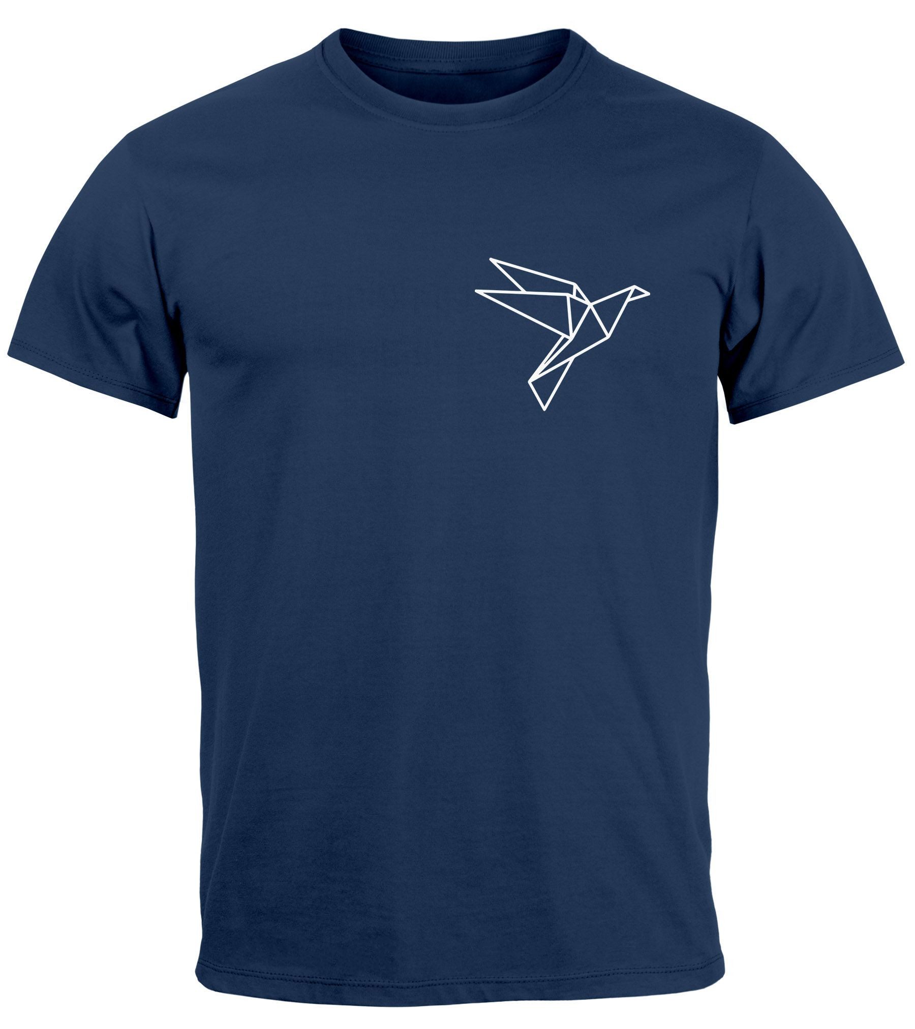 Print-Shirt Herren T-Shirt Aufdruck Vogel Origami Polygon Brustprint Logo Fashion
