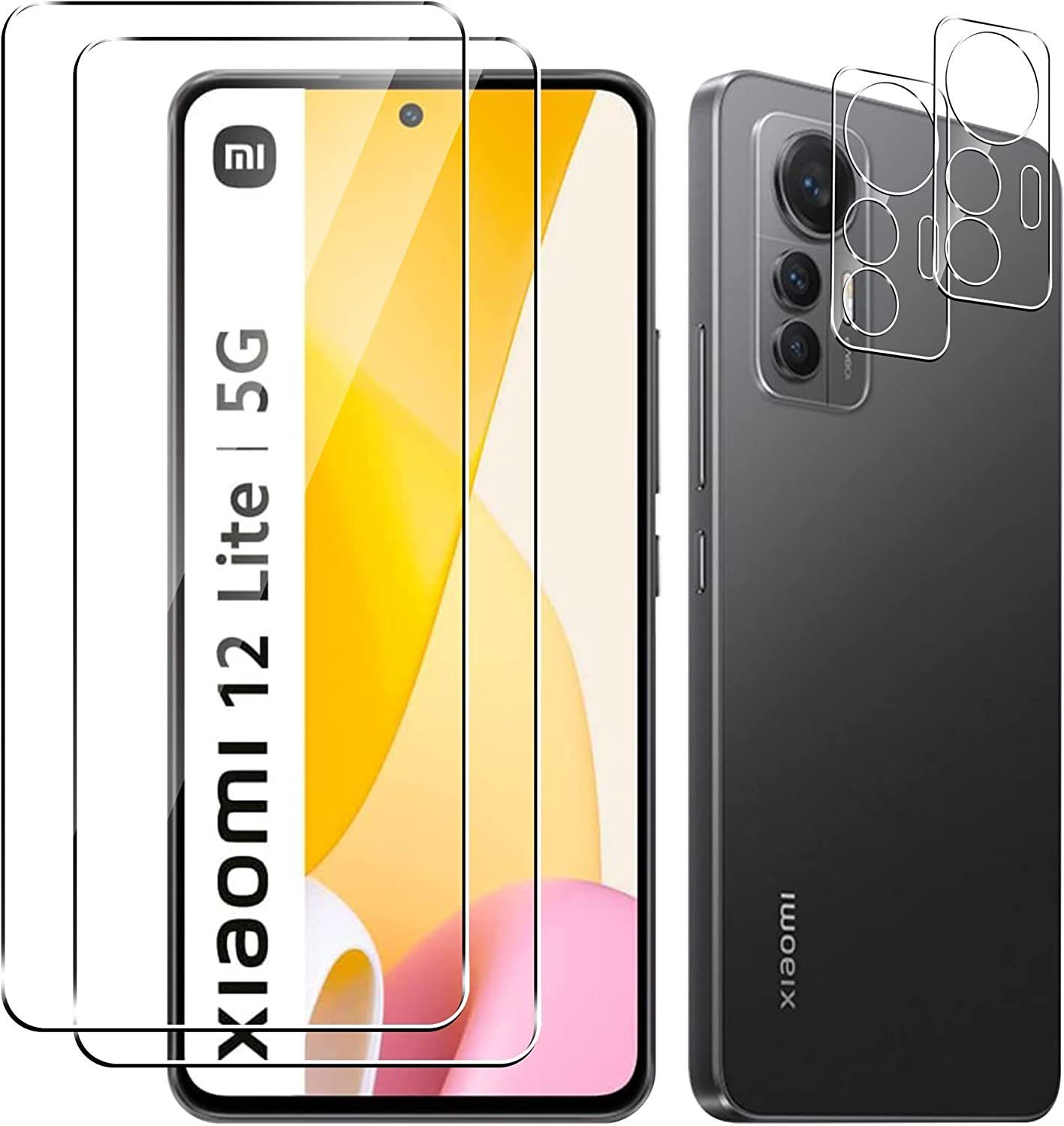 MSM Schutzfolie 2X Schutzglas Hartglas (Display + Kamera) für Xiaomi 12 Lite 5G Panzerfolie Full 9H