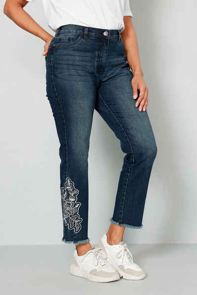 MIAMODA Regular-fit-Jeans 7/8-Jeans Slim Fit Saum-Stickerei 5-Pocket