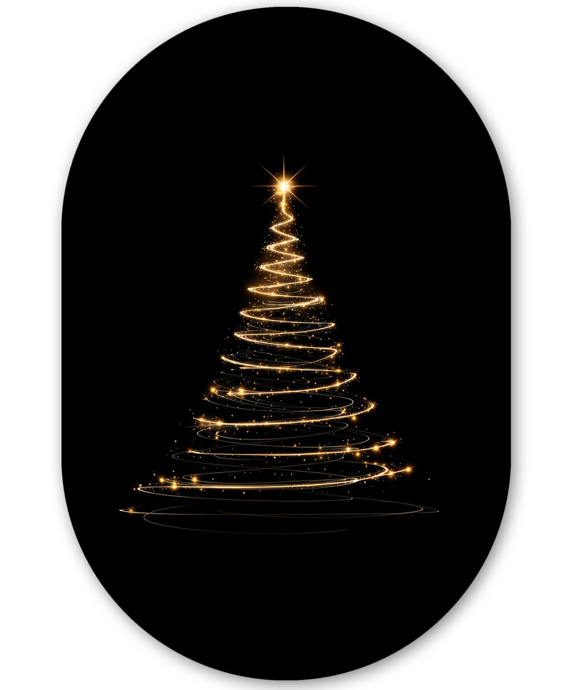 MuchoWow Gemälde Magie - Weihnachtsbaum - Lichtspiralen - Schwarz, Fotodruck (1 St), Wandbild Oval, Wohnzimmer oder Schlafzimmer Wanddekoration, 40x60 cm
