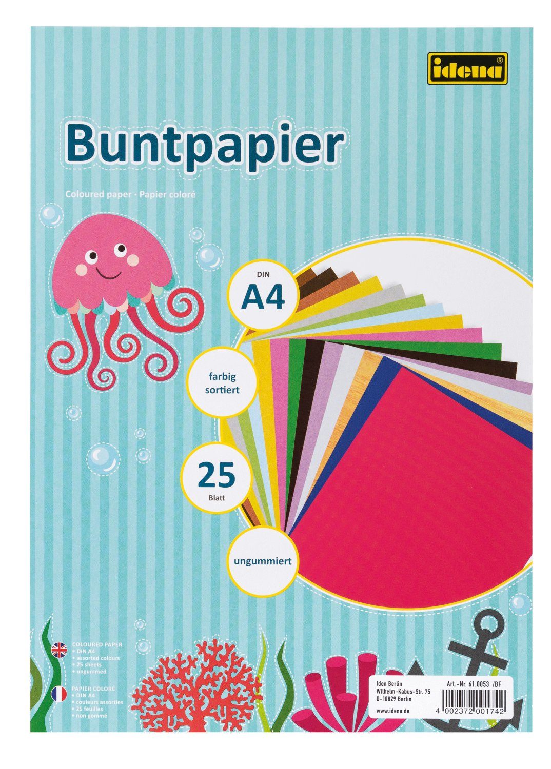 Idena Bastelkartonpapier Idena Buntpapier A4 25 Blatt,sort. ungummiert