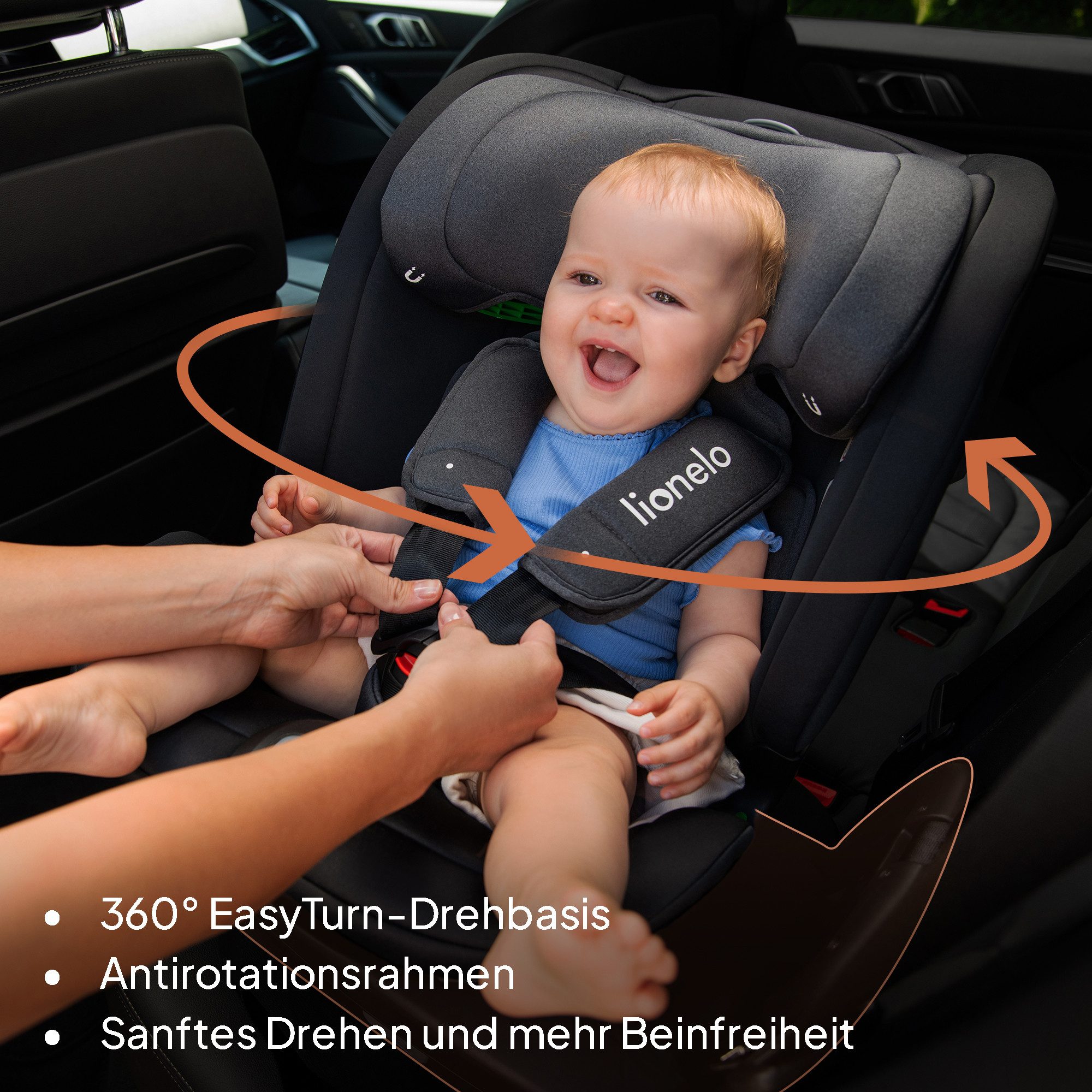 lionelo Autokindersitz Bastiaan RWF i-Size, ab: ab 0, bis: bis 150 cm (36kg), ab: 40,00 cm, bis: 150,00 cm, (Set), 4 Sitze in 1/360' drehbare Basis / ISOFIX / Top-Tether