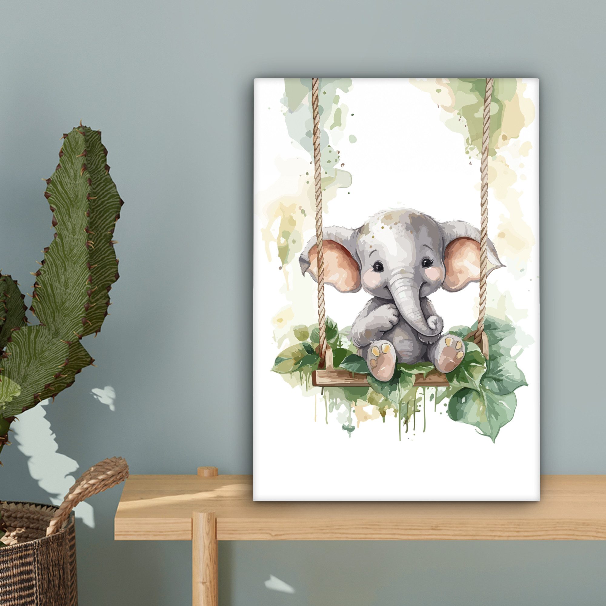 OneMillionCanvasses® Leinwandbild Elefant - Tier - Kinder - Dschungel, Fotodruck (1 St), Leinwand Canvas Wandbild, Wanddekoration 20x30 cm – Bild 3 von 5