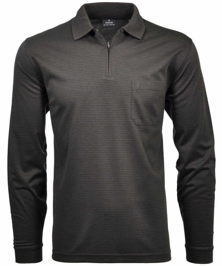 RAGMAN T-Shirt Ragman / He.Polo / Polo zip, fineliner LS 027 SCHIEFER | T-Shirts