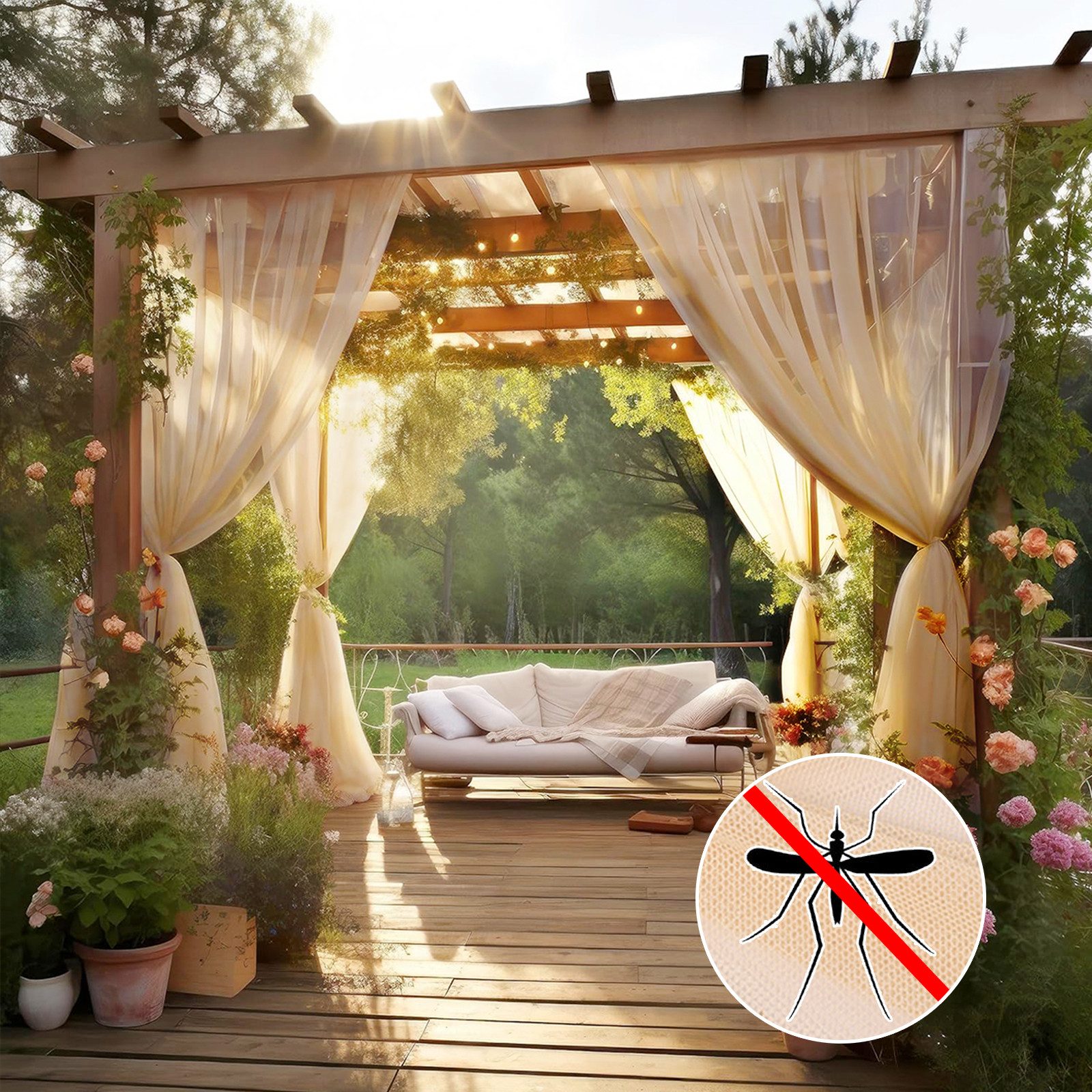 BTTO V&G Insektenschutz-Vorhang Moskitonetz Insektenschutz Pavillon Fliegennetz Fliegengitter, DIY, (1-St), Taschenstange,Outdoor-Vorhang,Insektenschutz-Vorhang,Terrassennetz