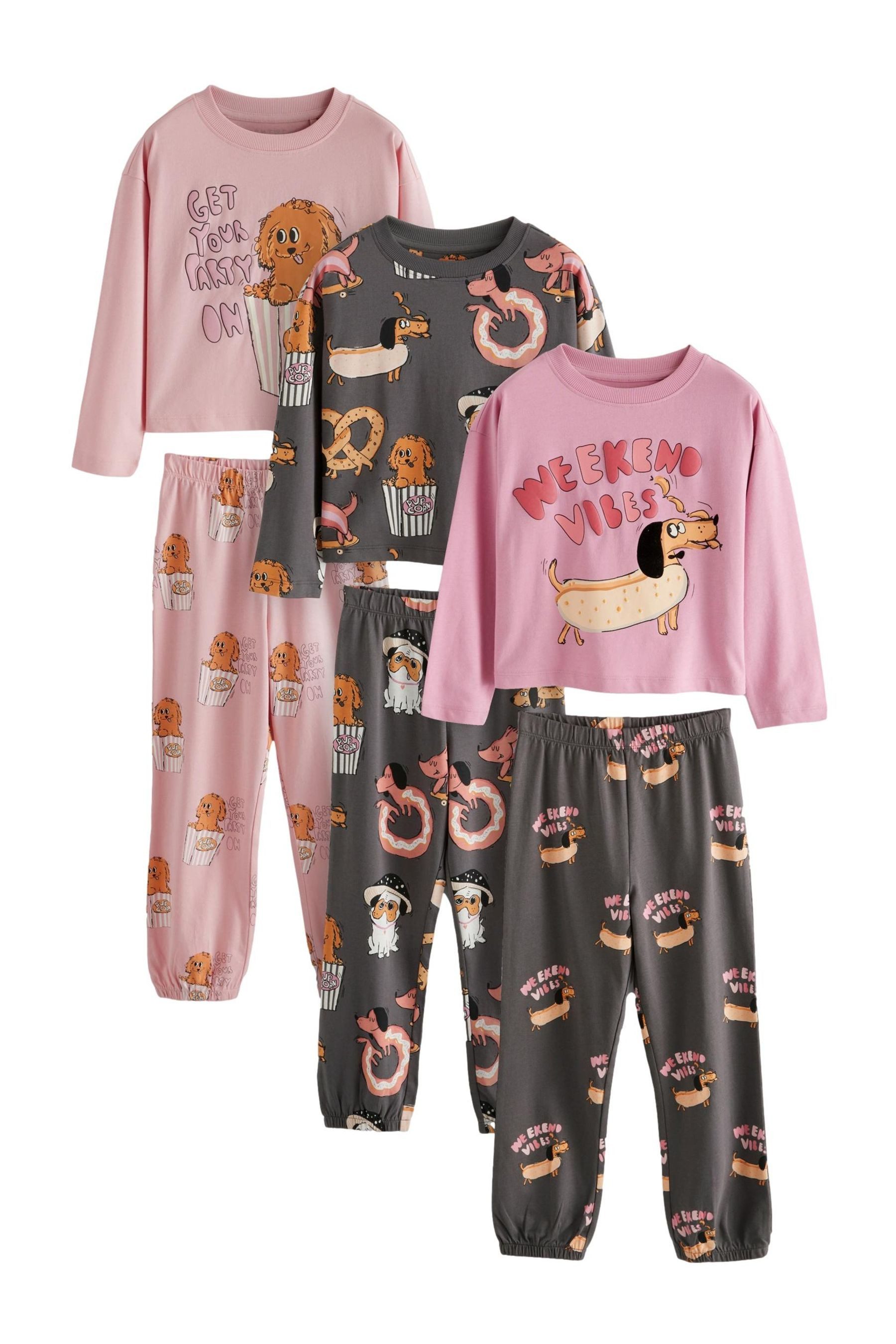 Pyjama Schlafanzug mit Jogginghose, 3er-Pack