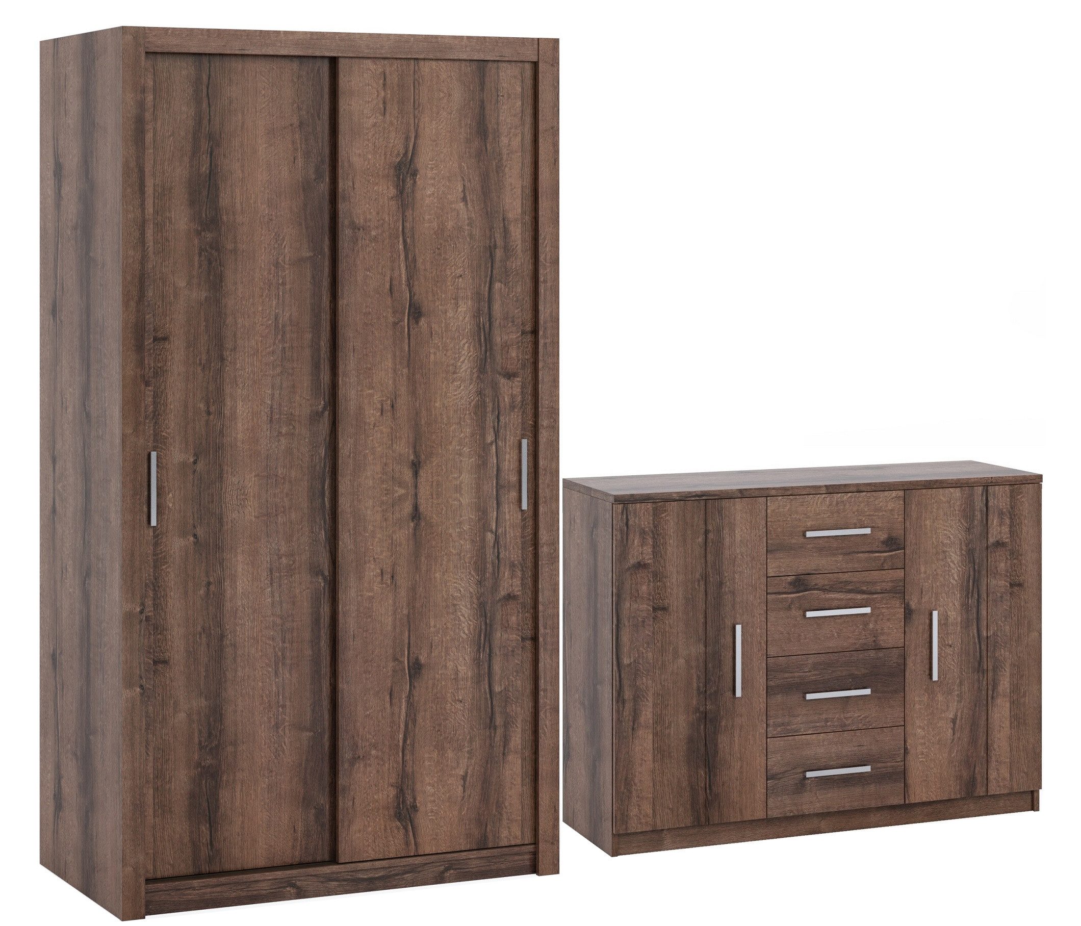 Marmex Möbel Garderoben-Set BONO SET O Schwebetürenschrank zweitürige Schubladenkommode, (2-St)