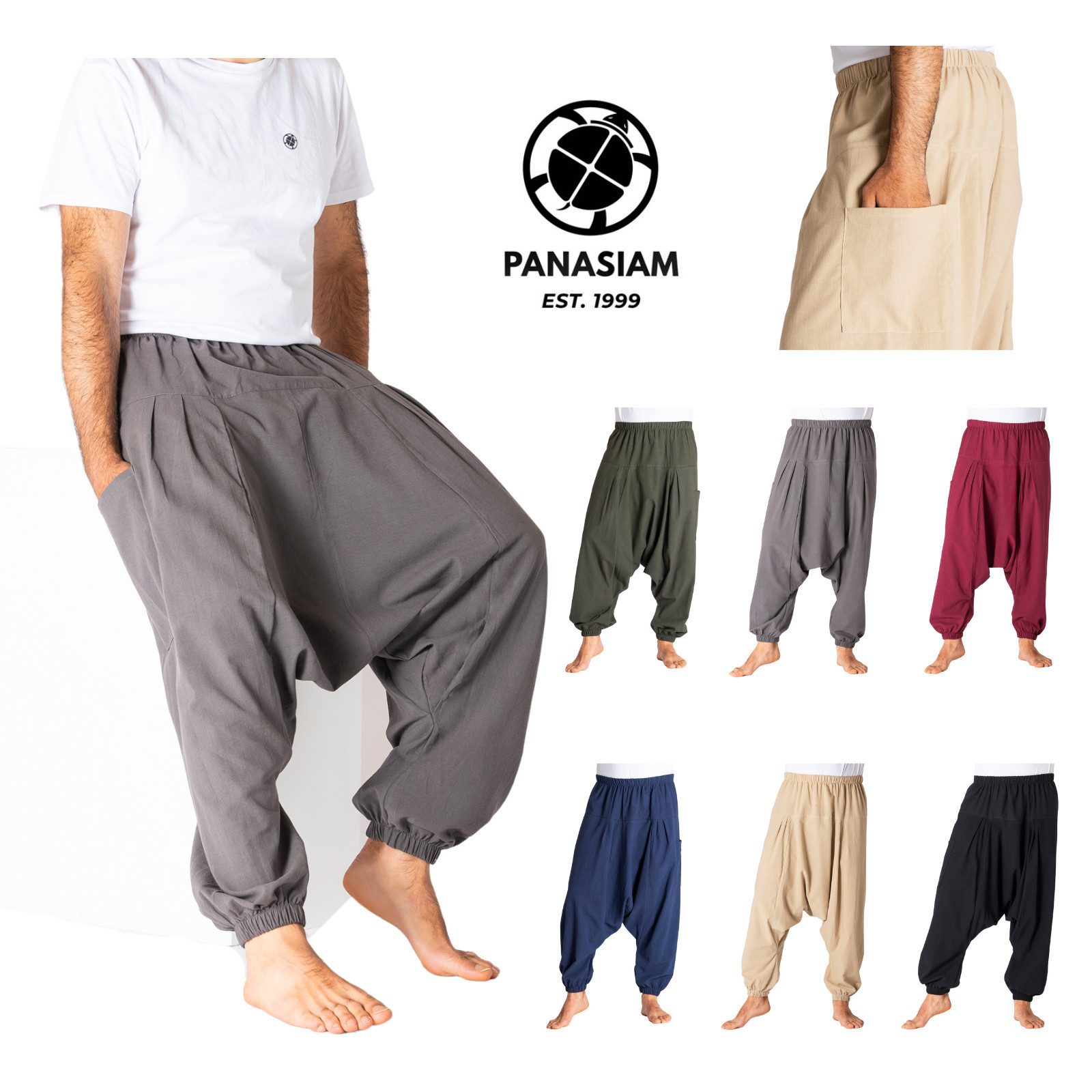 PANASIAM Haremshose Einfarbige Aladinhose aus 100% Baumwolle Pumphose für Damen & Herren bequeme Haremshose Goa Pluderhose Hippiehose lang für Yoga Meditation