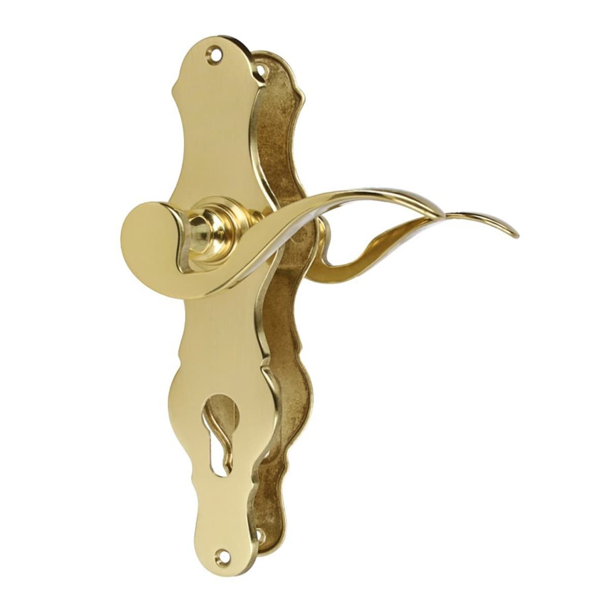 MS Beschläge Türbeschlag Langschildgarnitur Türdrücker Messing poliert, eleganter Zimmertürbeschlag Schildgarnitur 218x56mm