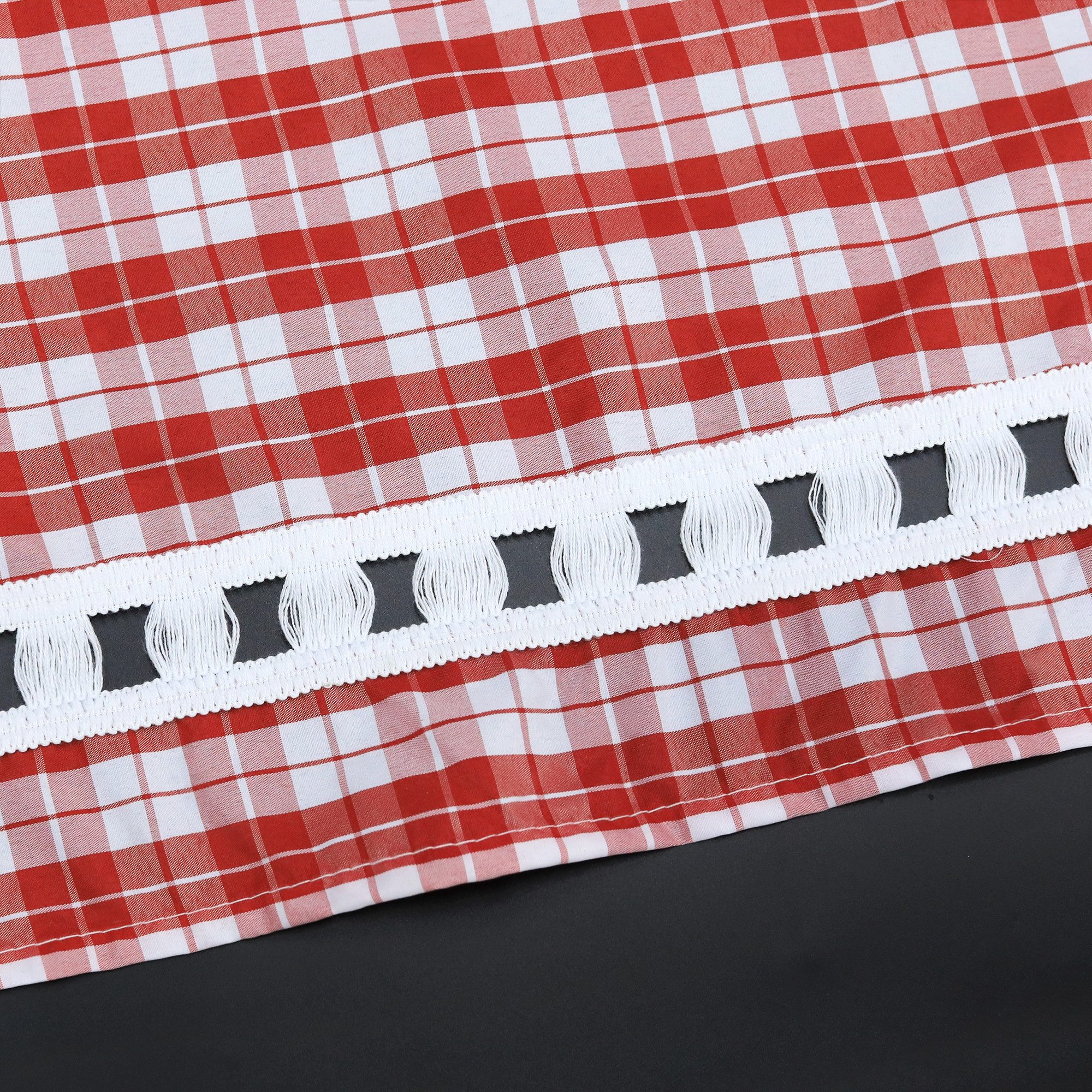 Joyswahl Vorhang Rödchen Landhausstil mit Raffhalter, rot-weiß kariert Gardinen (2 St), Stangendurchzug, blickdicht, 4-TLG. Set Karo-Muster Vorhangschals Küche  – Bild 3 von 5