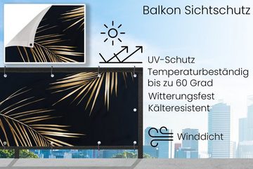 MuchoWow Balkonsichtschutz Blätter - Pflanzen - Gold - Schwarz - Luxus (1-St) Balkonbanner, Sichtschutz für den Balkon, Robustes und wetterfest