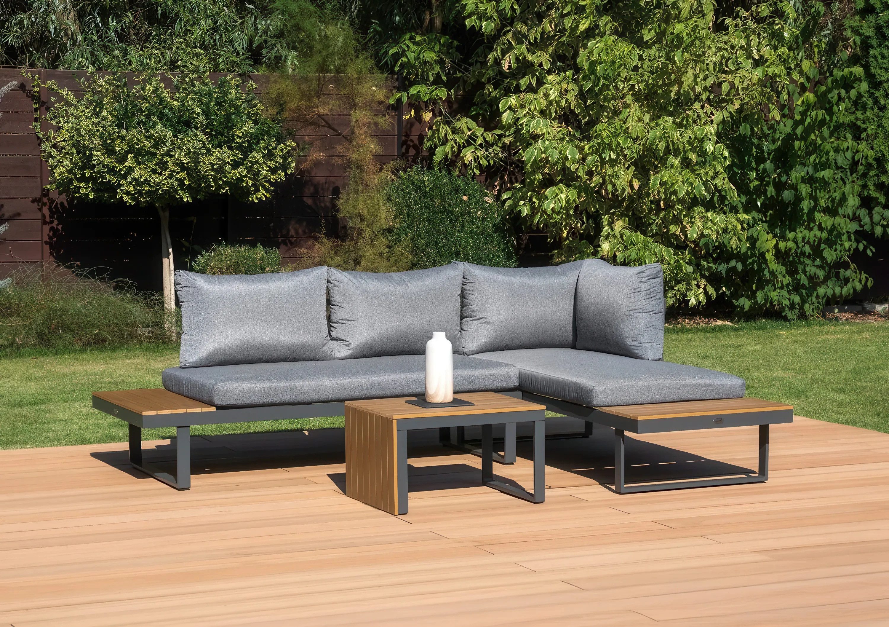 Focus Garden Gartenlounge-Set "TULIP" modulares Outdoor Gartensofa Alu / Holz Optik Set, Gartenmöbel-Set