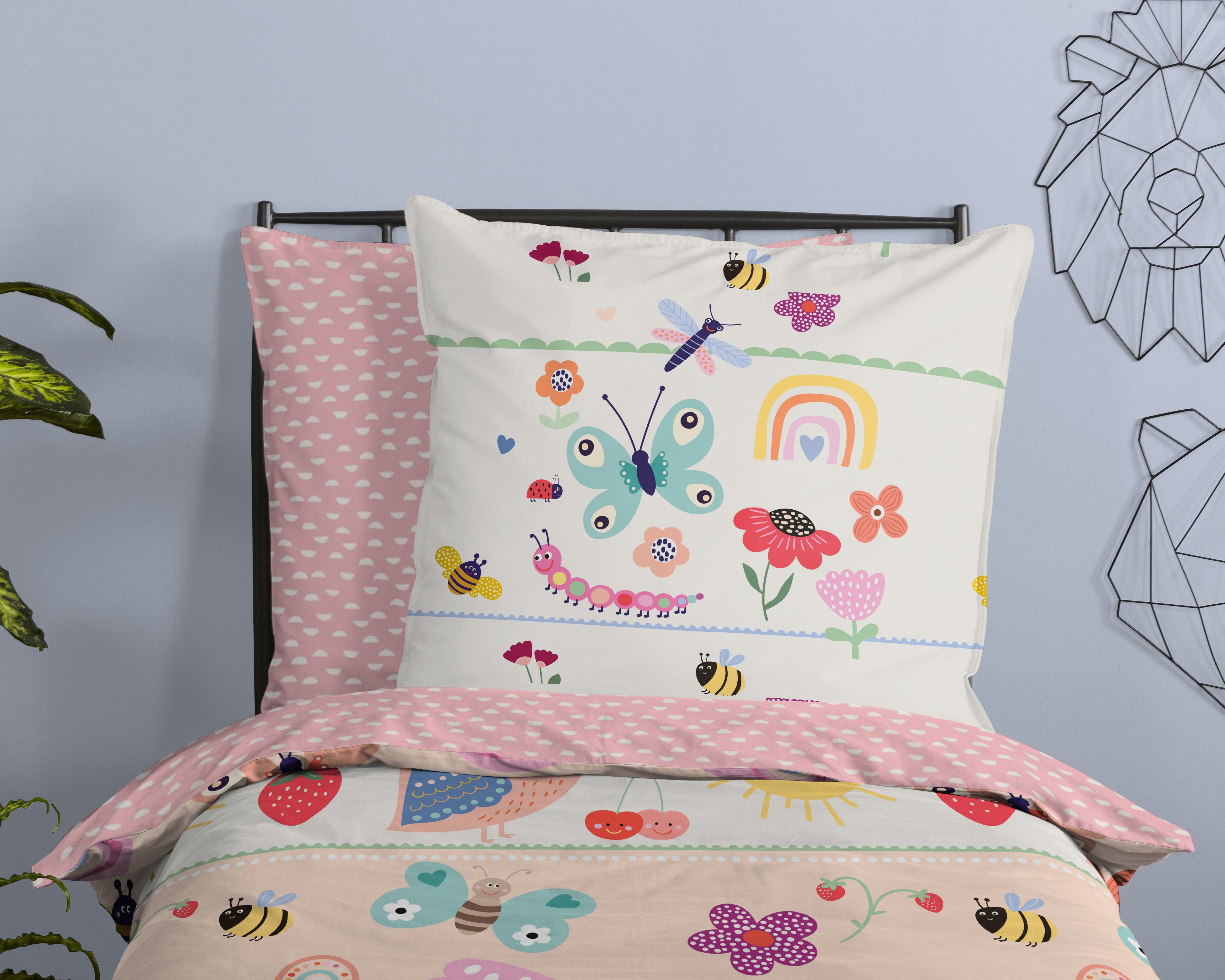 good morning Kinderbettwäsche Rinke, Renforcé, 2 teilig, Baumwolle, Renforcé, Wendeoptik, Kind, Baby, Mädchen – Bild 3 von 5