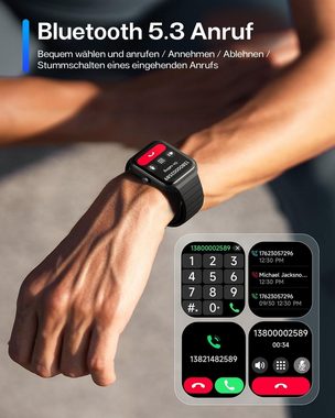 SGDDFIT Smartwatch (1,96 Zoll, Android, iOS), mit Telefonfunktion, Bluetooth Anrufe, Wasserdicht Fitnessuhr Sportuhr