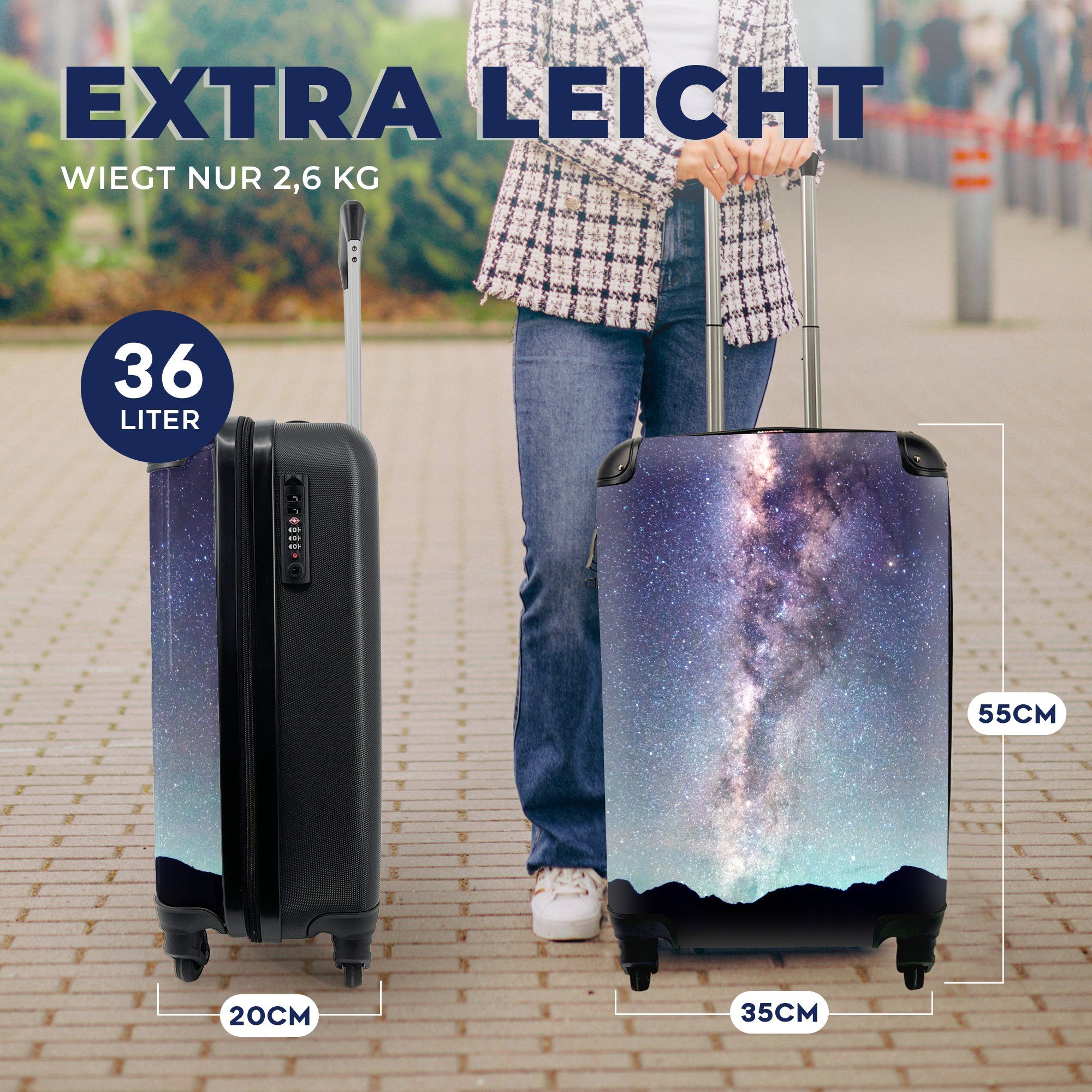 rollen, Handgepäckkoffer mit Galaxie - Reisekoffer - - 4 Kinder, Sternenhimmel - Ferien, Handgepäck MuchoWow Mädchen - Reisetasche Rollen, Universum für Jungen Trolley,