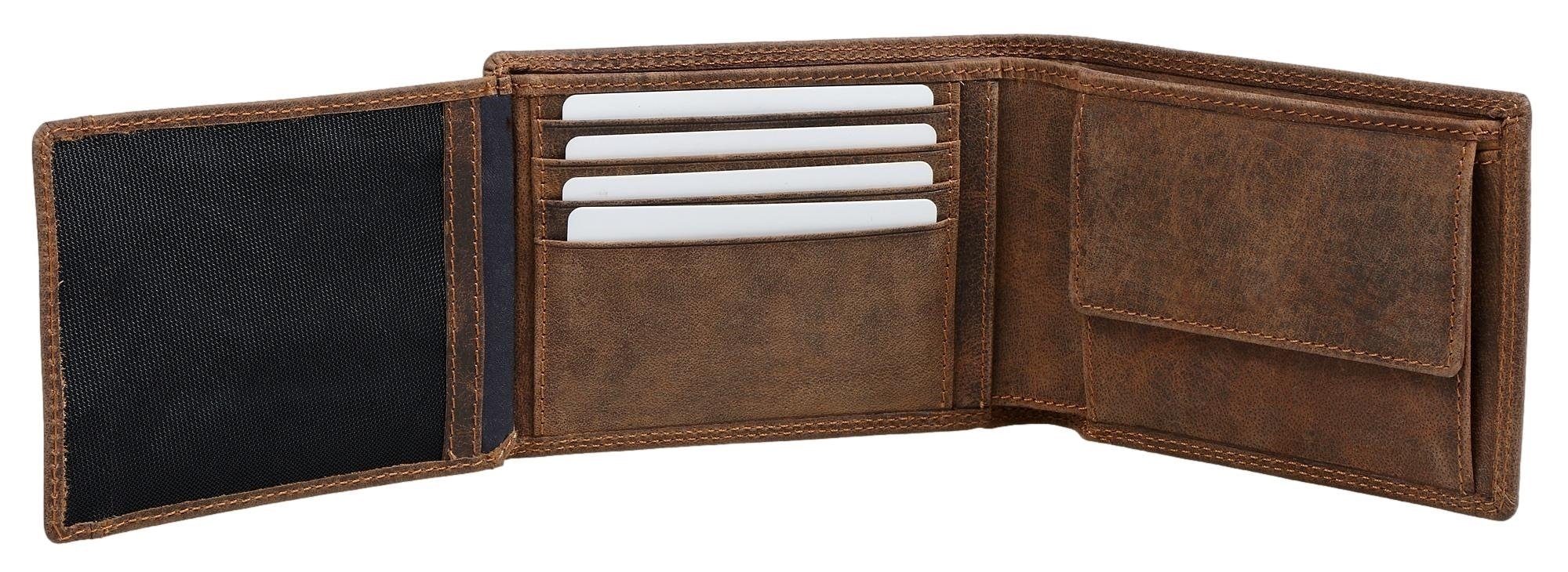 8005 9 Braun-Vintage Vintage Geldbörse Herren klassisches Modell Portemonnaie RFID-Schutz mit und Braun Echtleder, Brown Kartenfächern Bear aus D