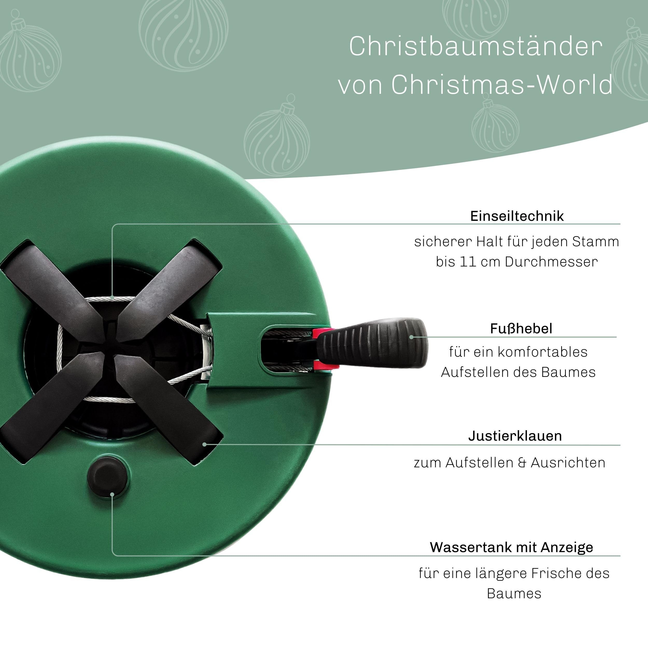 Blumixx Christbaumständer Weihnachtsbaumständer Tannenbaumständer 2,25 m Baumhöhe (2,0 L Wassertank, mit Fußhebel Ein-Seil Technik & Kindersicherung)