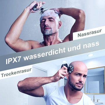 OKWISH Elektrorasierer Rasierer Kopfrasierer Glatzen Herren elektrisch Kopf- Rasierapparat 7D, Präzisionstrimmer, 5 in 1 Haarschneider Rasur Nasenhaartrimmer Detail-Trimmer IPX7 LED, magnetisch mit 7 Scherköpfe 5 Aufsätzen Männer glattes Rasurergebnis