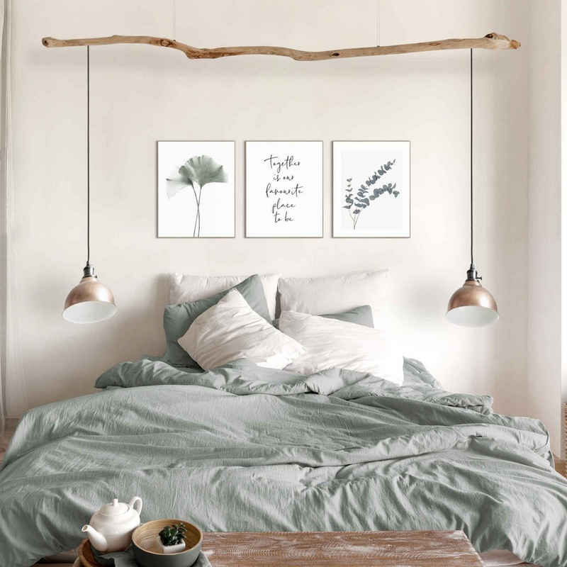 Reinders! Wandbild Zusammen Eukalyptus - Pflanze - Ginkgo - Natur - Liebe, (3 St)