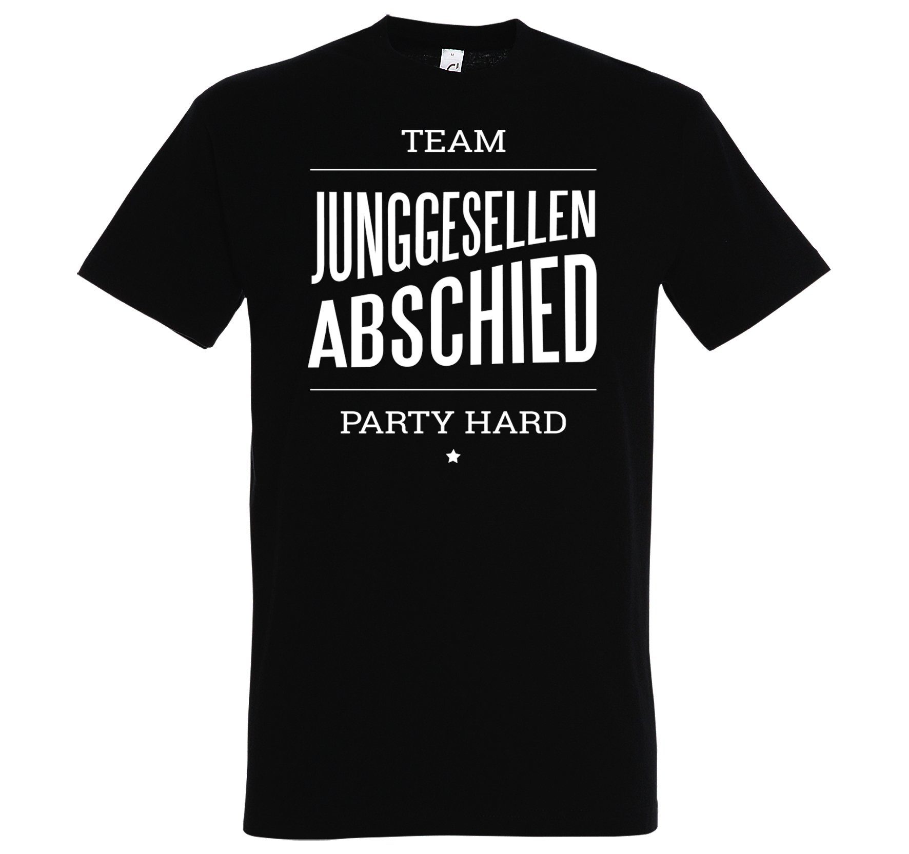Designz Fun-Look Schwarz T-Shirt Shirt PARTY Herren HARD TEAM im Youth ABSCHIED JUNGGESELLEN