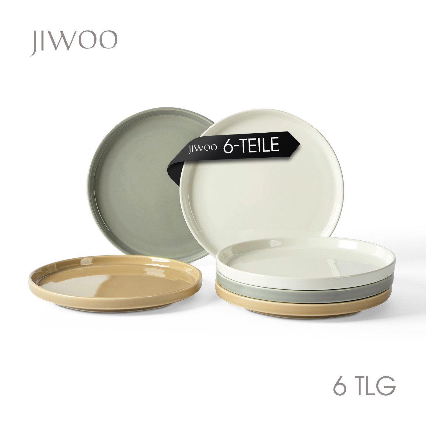 JIWOO Teller 4er Ø20,5cm,Frühstücksteller Steakteller Pastateller Brotteller Plate, (6 St), Keramik Hochwertiges Tellerset Bunt Mikrowellen spülmaschinenfest