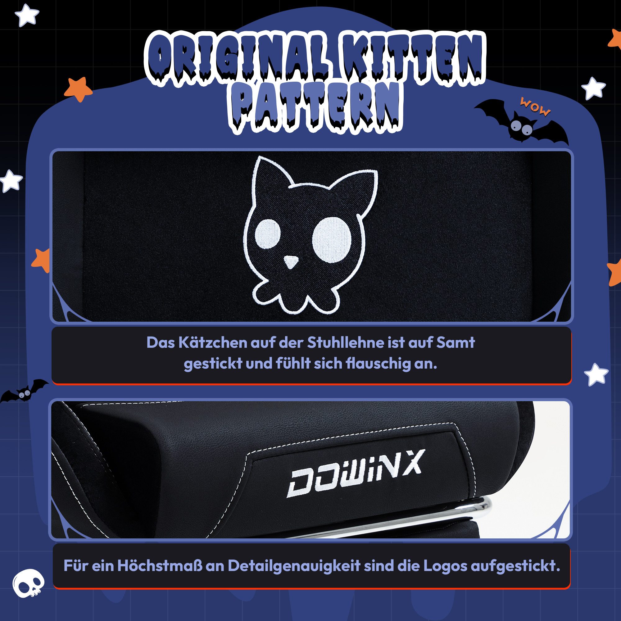 Dowinx Gaming-Stuhl Süße Katze Edition mit Katzenohren und Plüschtier (Packung), Ergonomischer Stuhl mit Hoher Rückenlehne und Lendenwirbelstütze – Bild 3 von 5