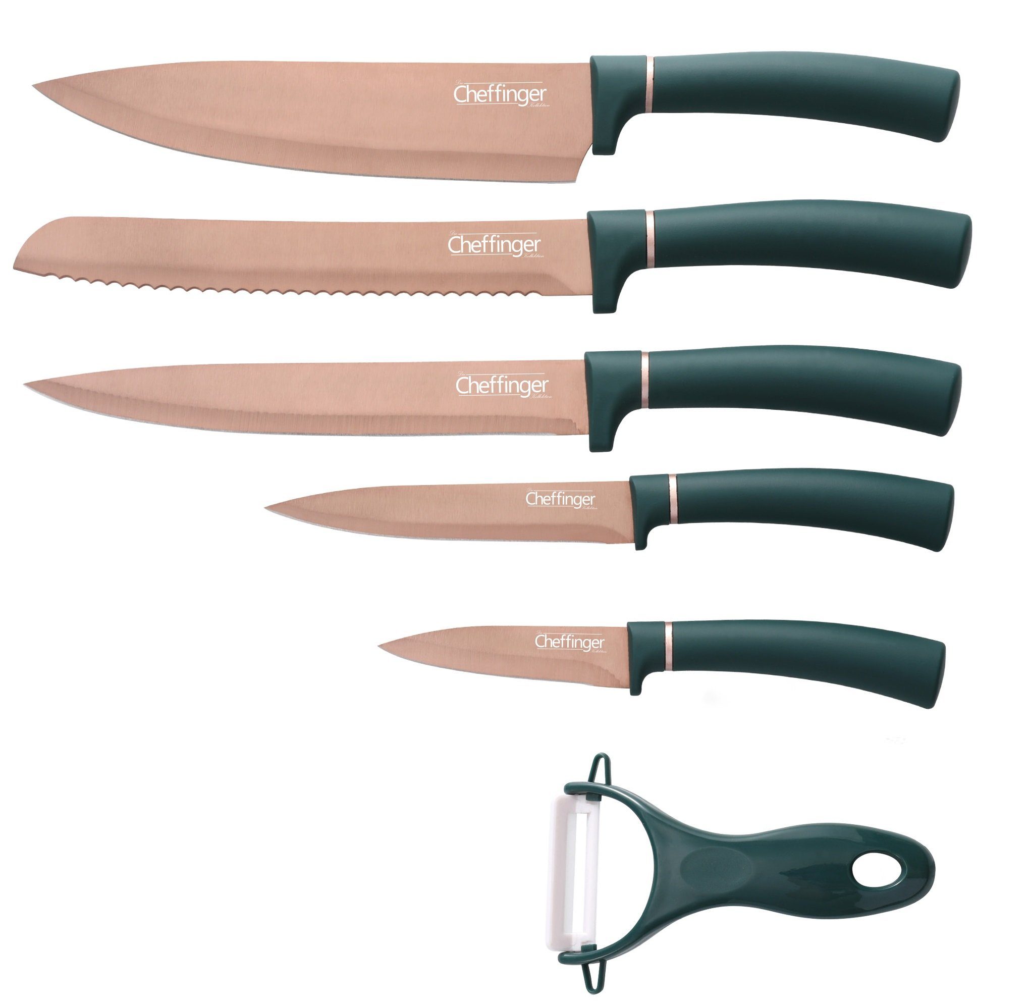Cheffinger Messer-Set 6 tlg Edel (6-tlg) Fleischmesser Messer Messerset Brotmesser