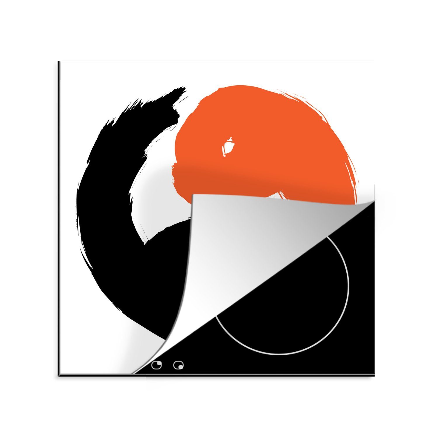 MuchoWow Herdblende-/Abdeckplatte Eine Illustration des Yin- und Yang-Logos in den Farben Schwarz und, Vinyl, (1 tlg), 78x78 cm, Ceranfeldabdeckung, Arbeitsplatte für küche